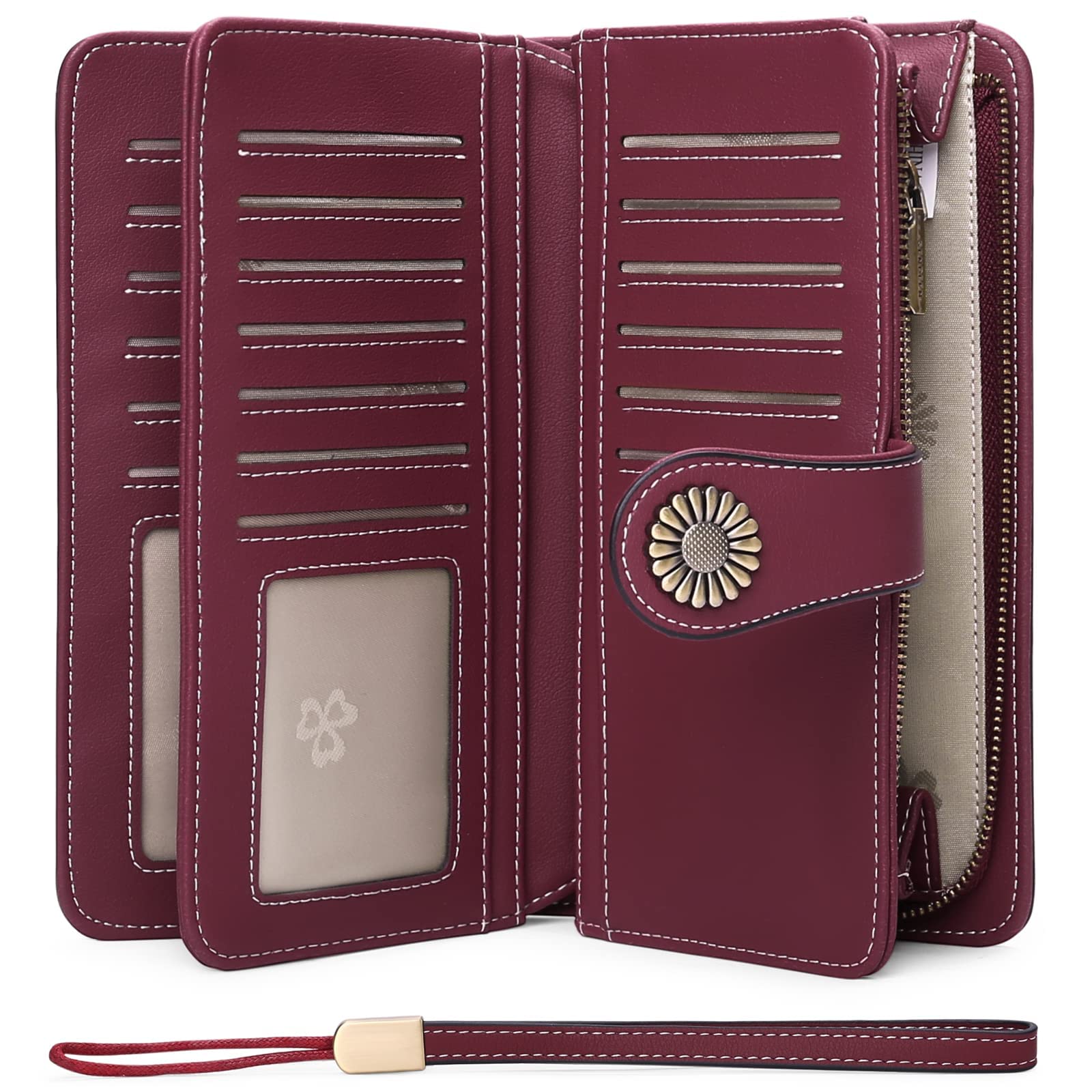 Wallets for Women Genuine Leather Credit Card Holder with RFID Blocking Large Capacity Wristlet