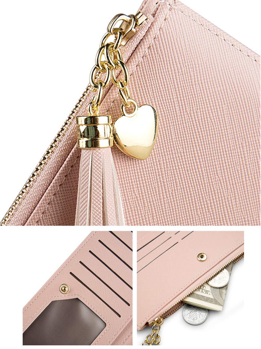 Womens Wallet Cute Elegant Long Slim Card Holder Case Minimalist Coin Purse Thin Tassels Zip Clutch Wallets for Girls Ladies