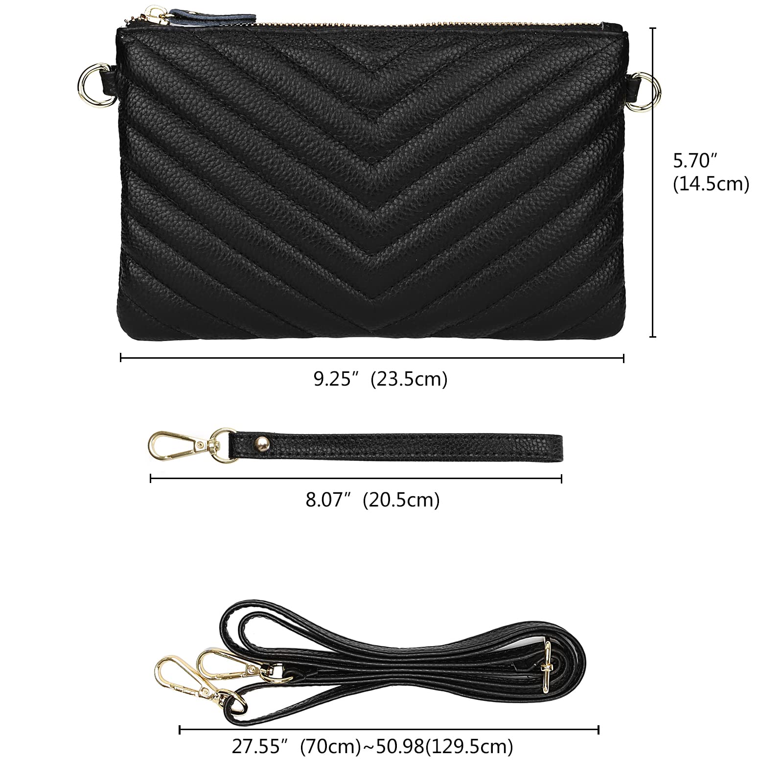 Wallet Wristlets Clutch Purses for Women Genuine Leather Crossbody Bag Handbag with Detachable Shoulder Chain