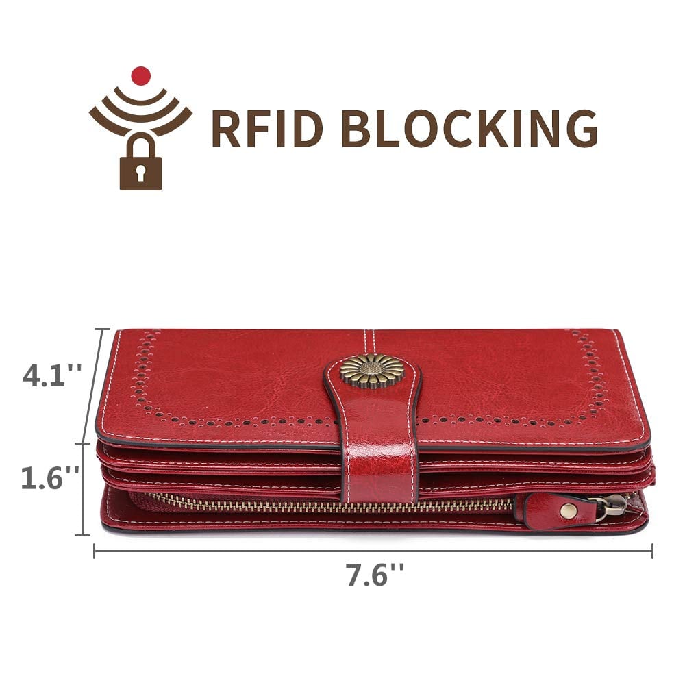 Wallets for Women Genuine Leather Credit Card Holder with RFID Blocking Large Capacity Wristlet