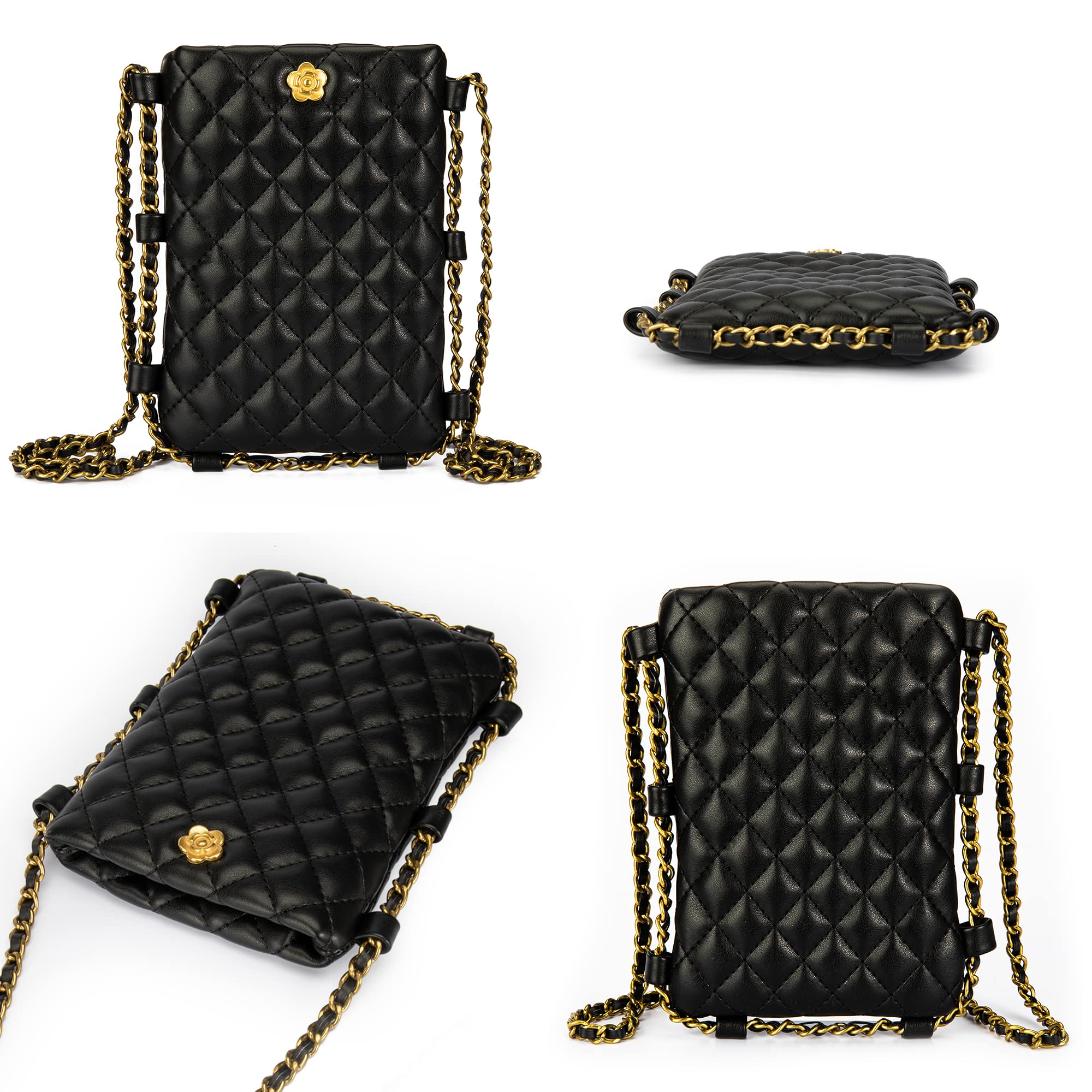 Small Quilted Cell Phone Purse for Women Soft Chain Crossbody Cellphone Wallet Bag