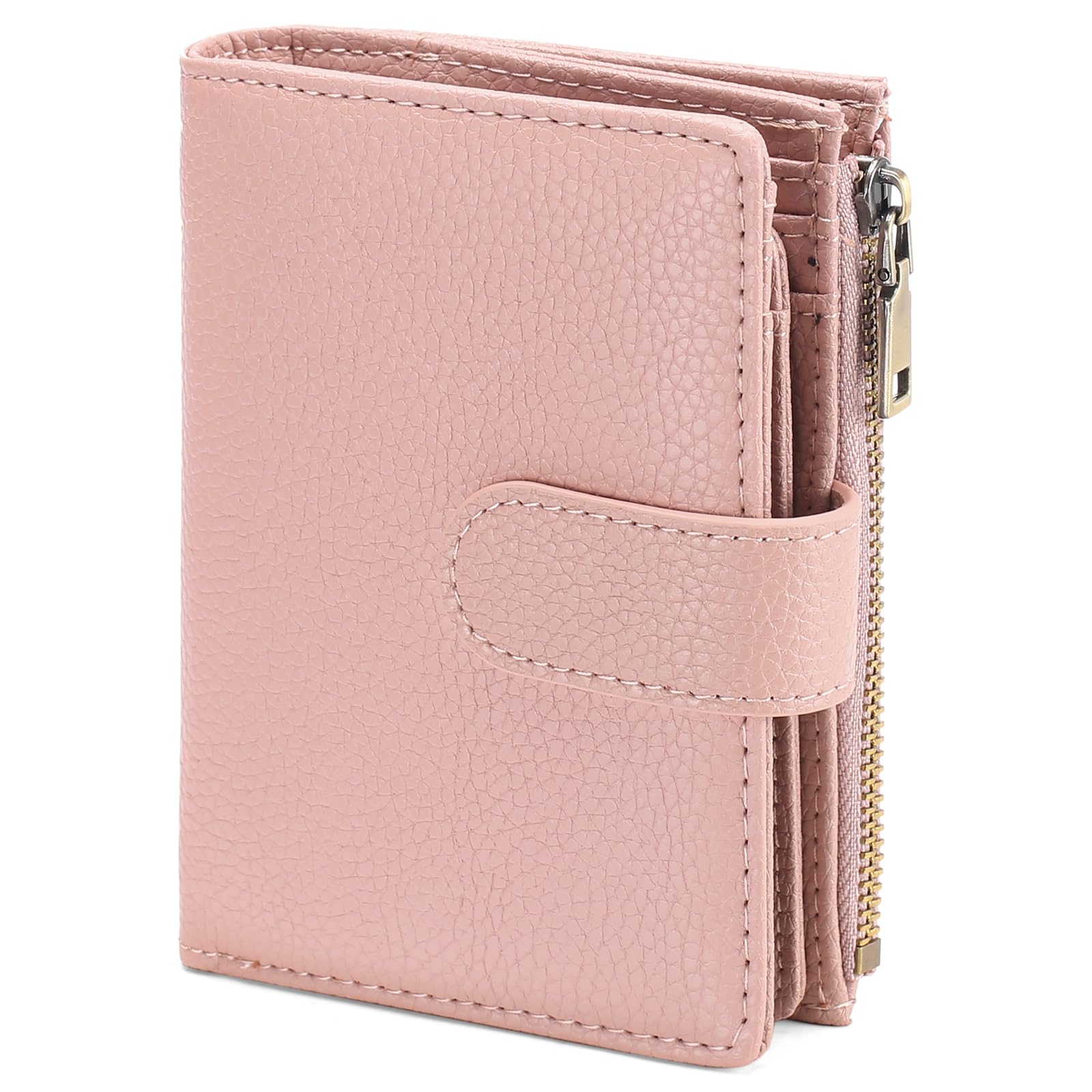 Small Wallets for Women Leather RFID Blocking Bifold Zipper Pocket Wallet Card Case Purse with ID Window