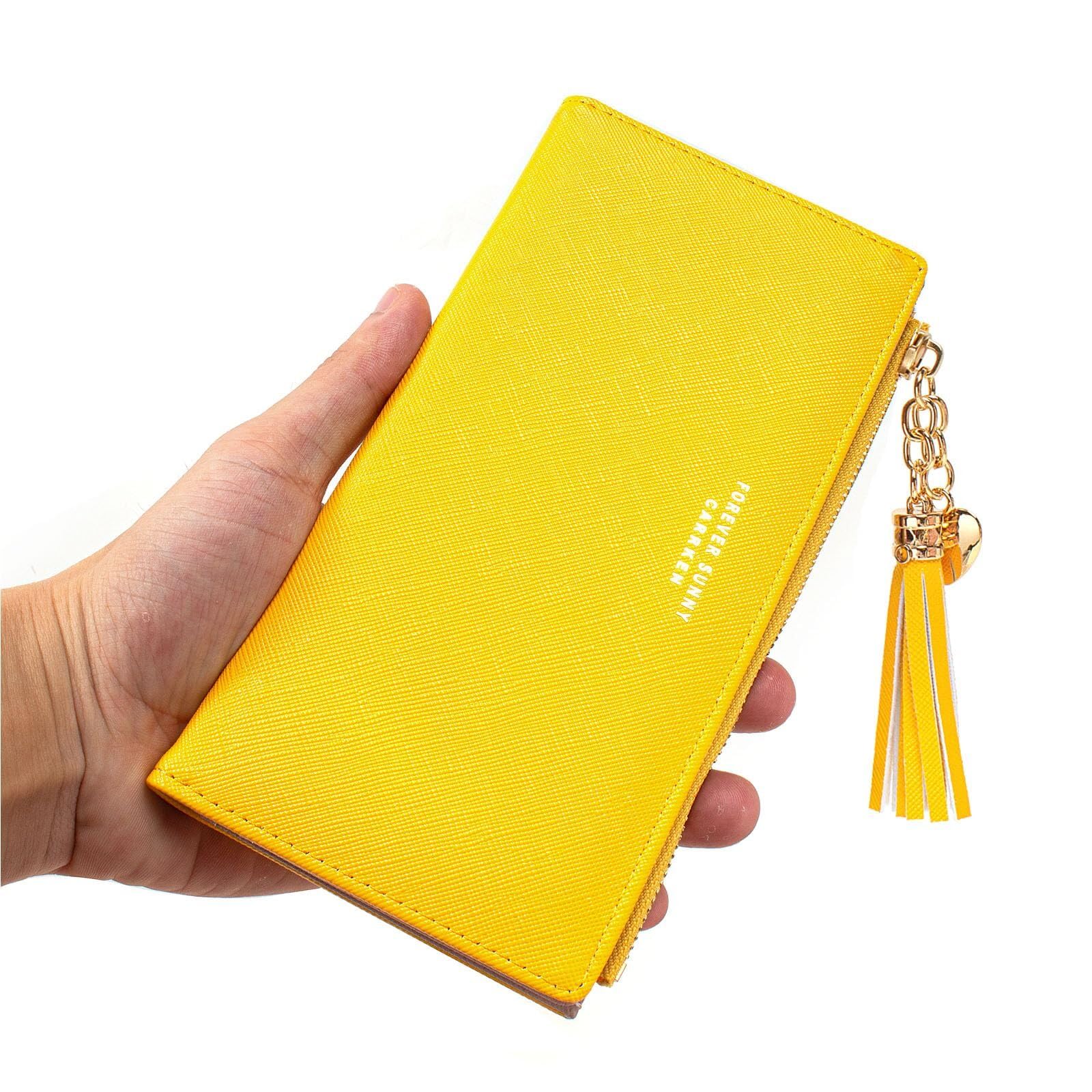 Womens Wallet Cute Elegant Long Slim Card Holder Case Minimalist Coin Purse Thin Tassels Zip Clutch Wallets for Girls Ladies