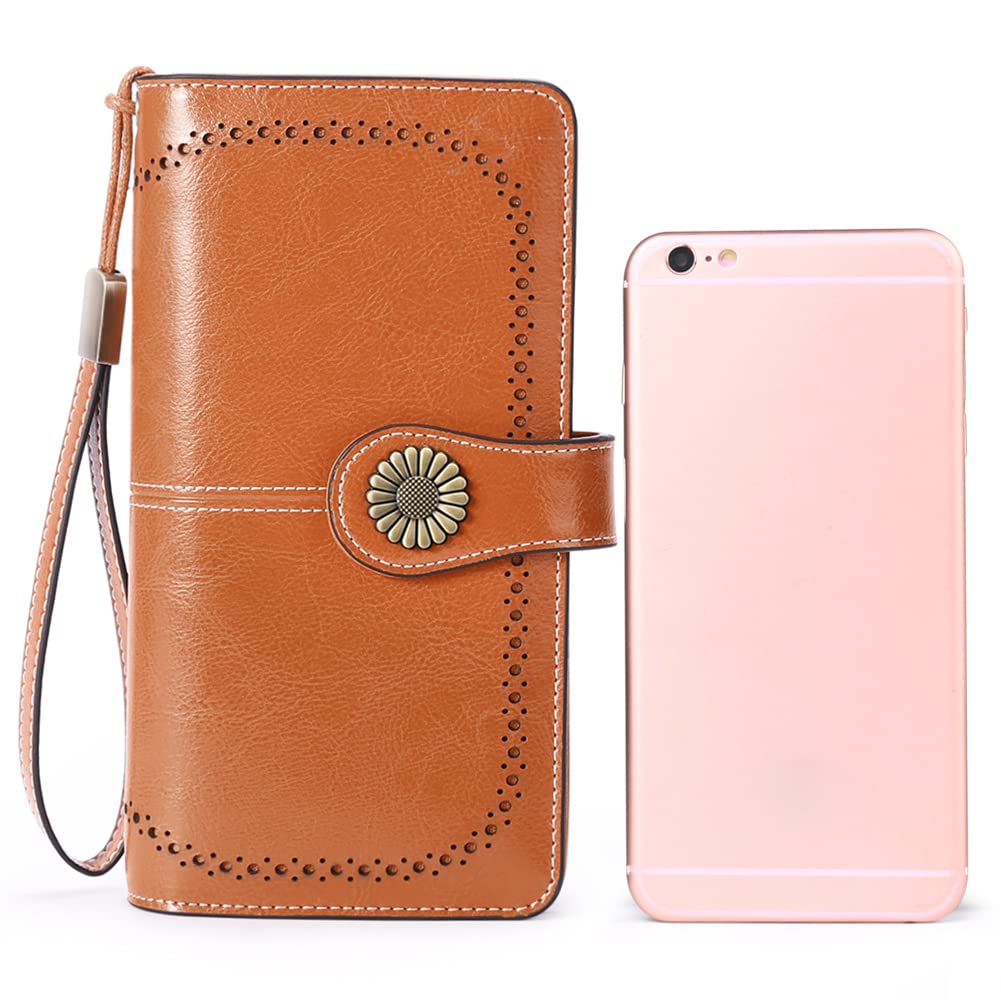 Wallets for Women Genuine Leather Credit Card Holder with RFID Blocking Large Capacity Wristlet