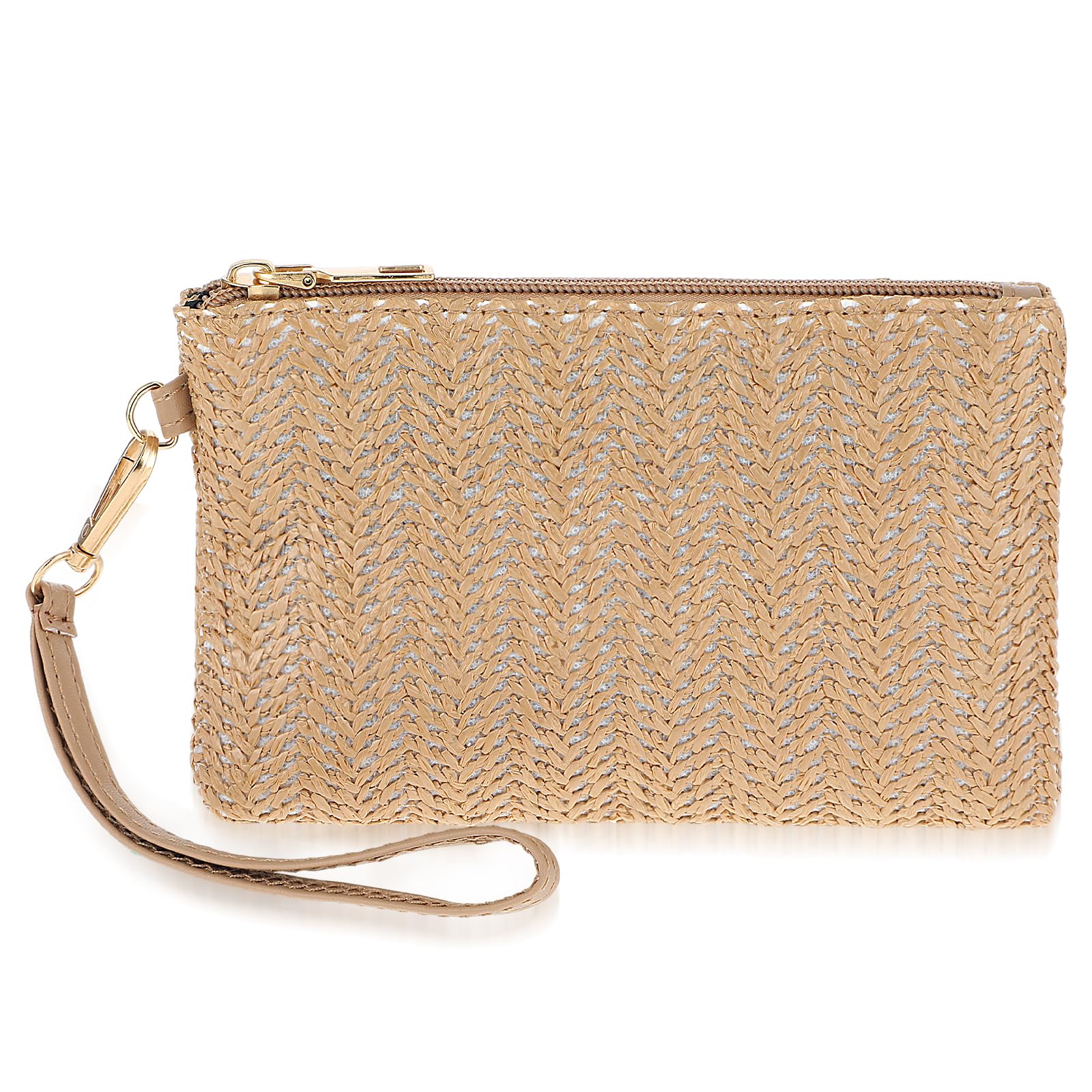 Purses for Women, Straw Woven Wristlet Wallet, Summer Beach Straw Handbag with Zipper Boho Wicker Purse