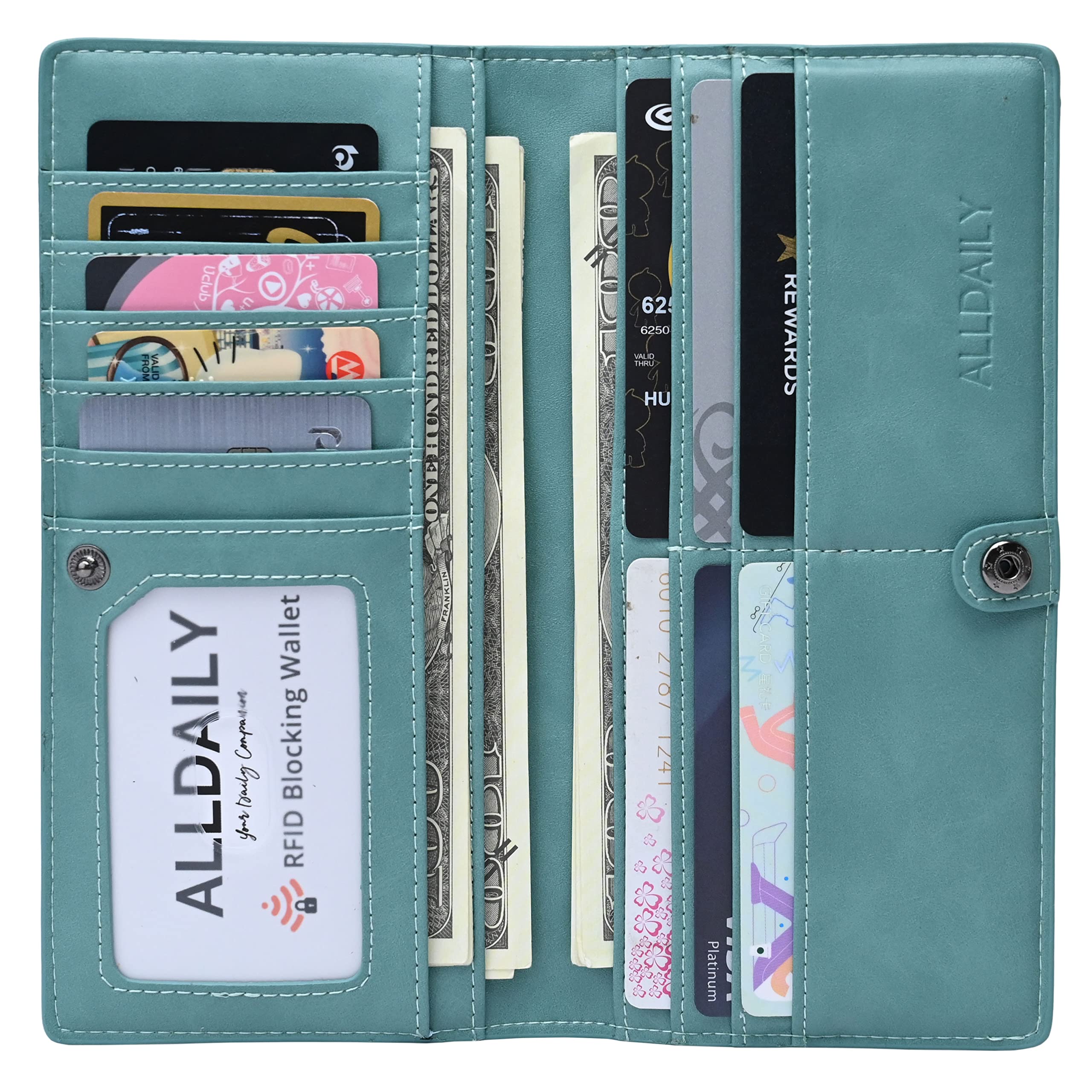 Women Wallet RFID Blocking Credit Card Holder Bifold Long Ladies Billfold (Purist Blue)