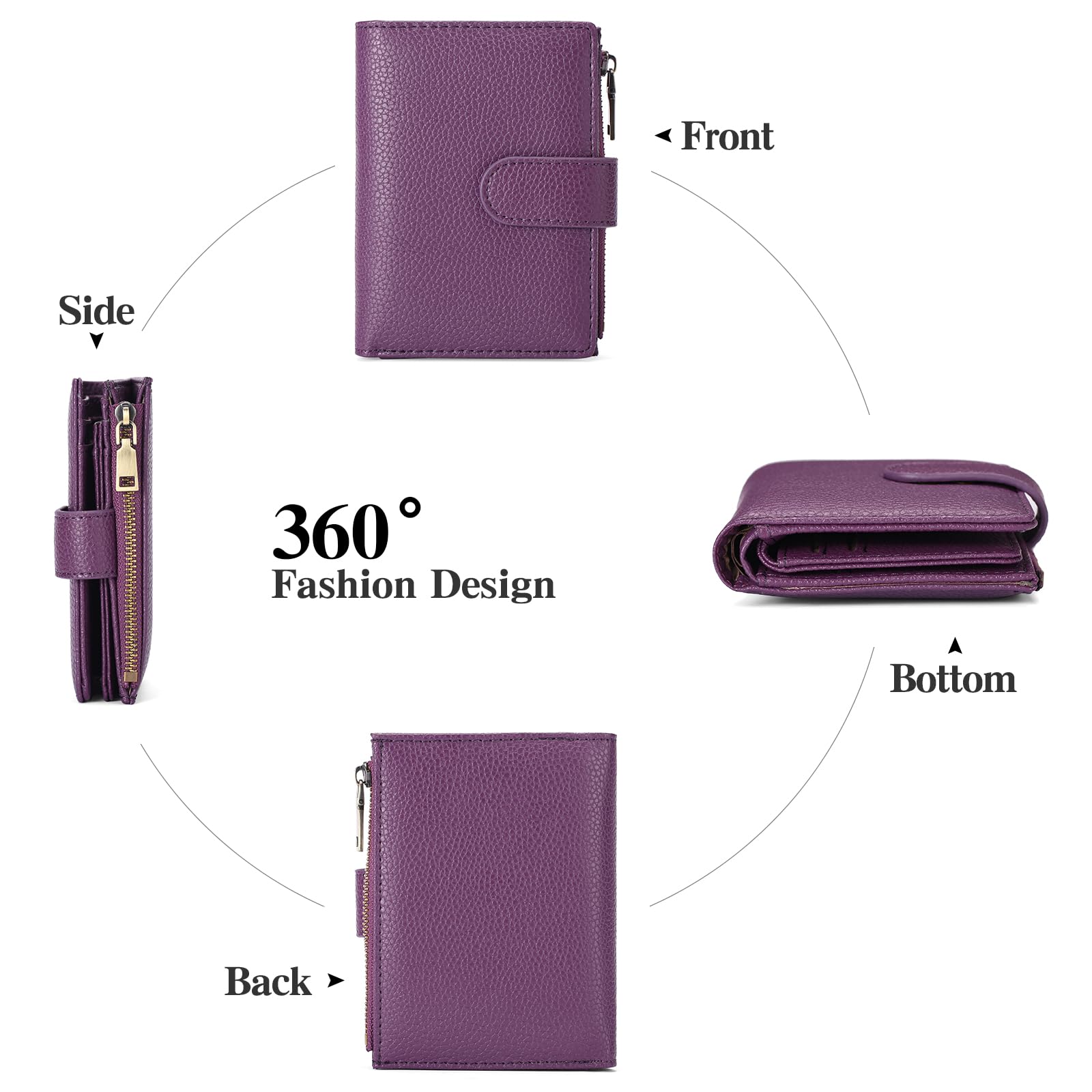 Small Wallets for Women Leather RFID Blocking Bifold Zipper Pocket Wallet Card Case Purse with ID Window