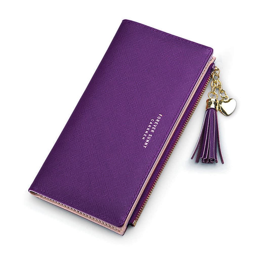 Womens Wallet Cute Elegant Long Slim Card Holder Case Minimalist Coin Purse Thin Tassels Zip Clutch Wallets for Girls Ladies