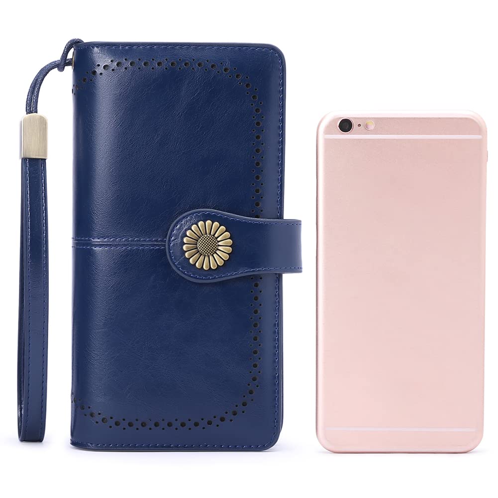 Wallets for Women Genuine Leather Credit Card Holder with RFID Blocking Large Capacity Wristlet