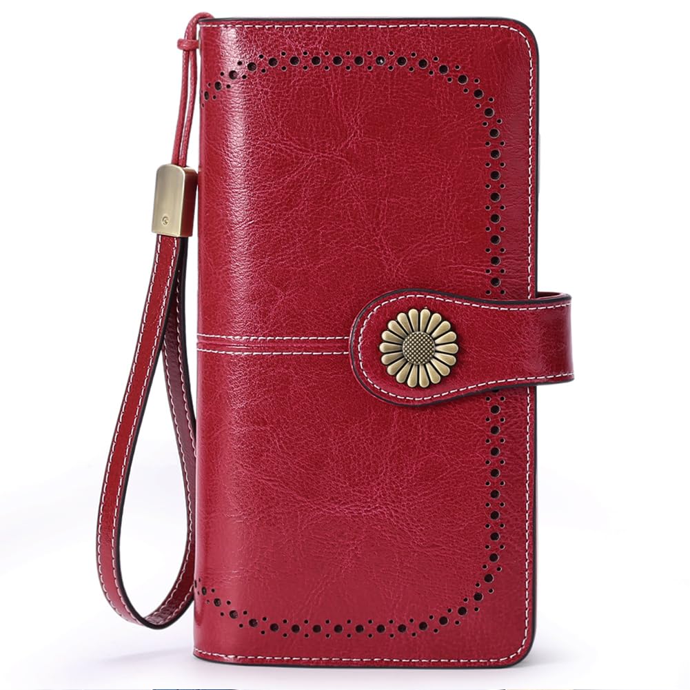 Wallets for Women Genuine Leather Credit Card Holder with RFID Blocking Large Capacity Wristlet