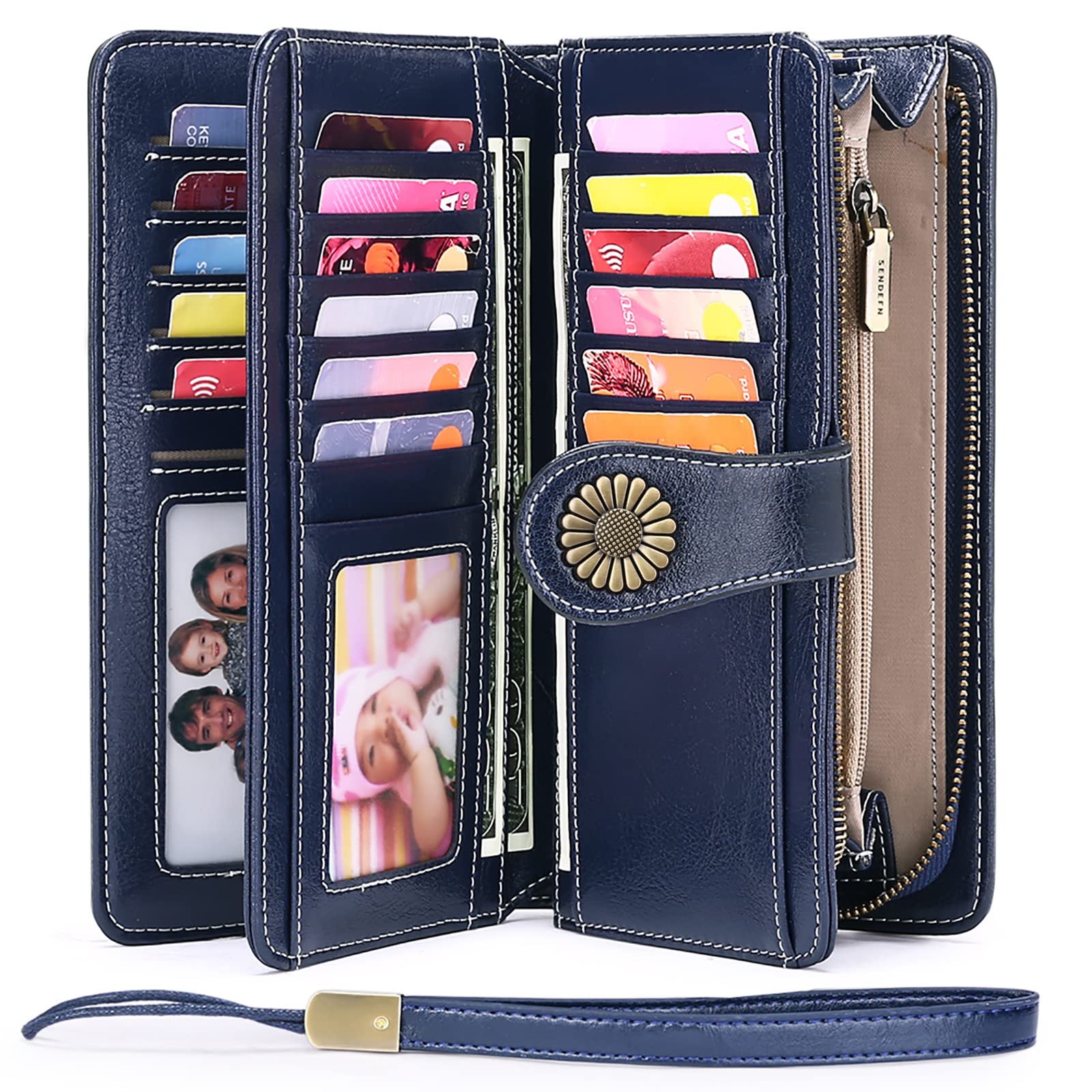 Wallets for Women Genuine Leather Credit Card Holder with RFID Blocking Large Capacity Wristlet