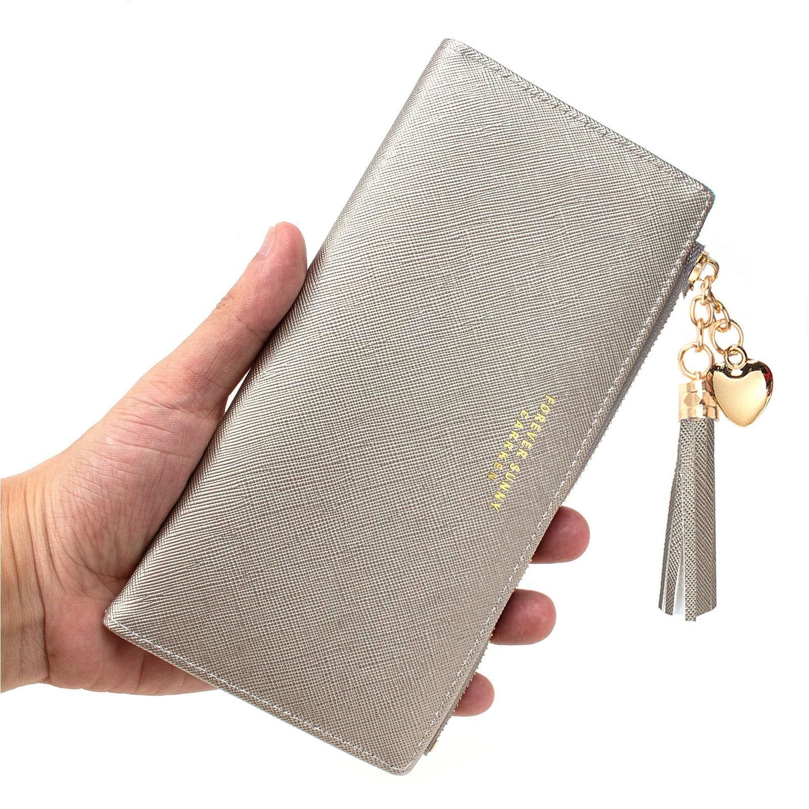 Womens Wallet Cute Elegant Long Slim Card Holder Case Minimalist Coin Purse Thin Tassels Zip Clutch Wallets for Girls Ladies