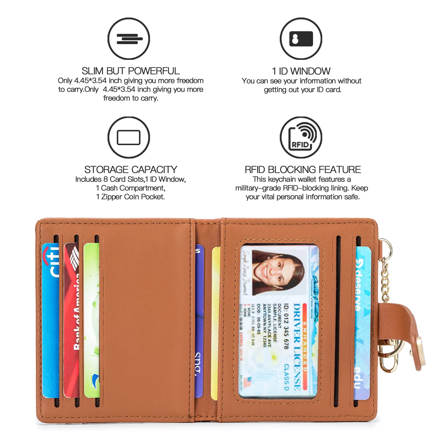 Wallet for Women,RFID Blocking Bifold Credit Card Holder with Zipper Coin Pocket,ID Window &amp; Keychain