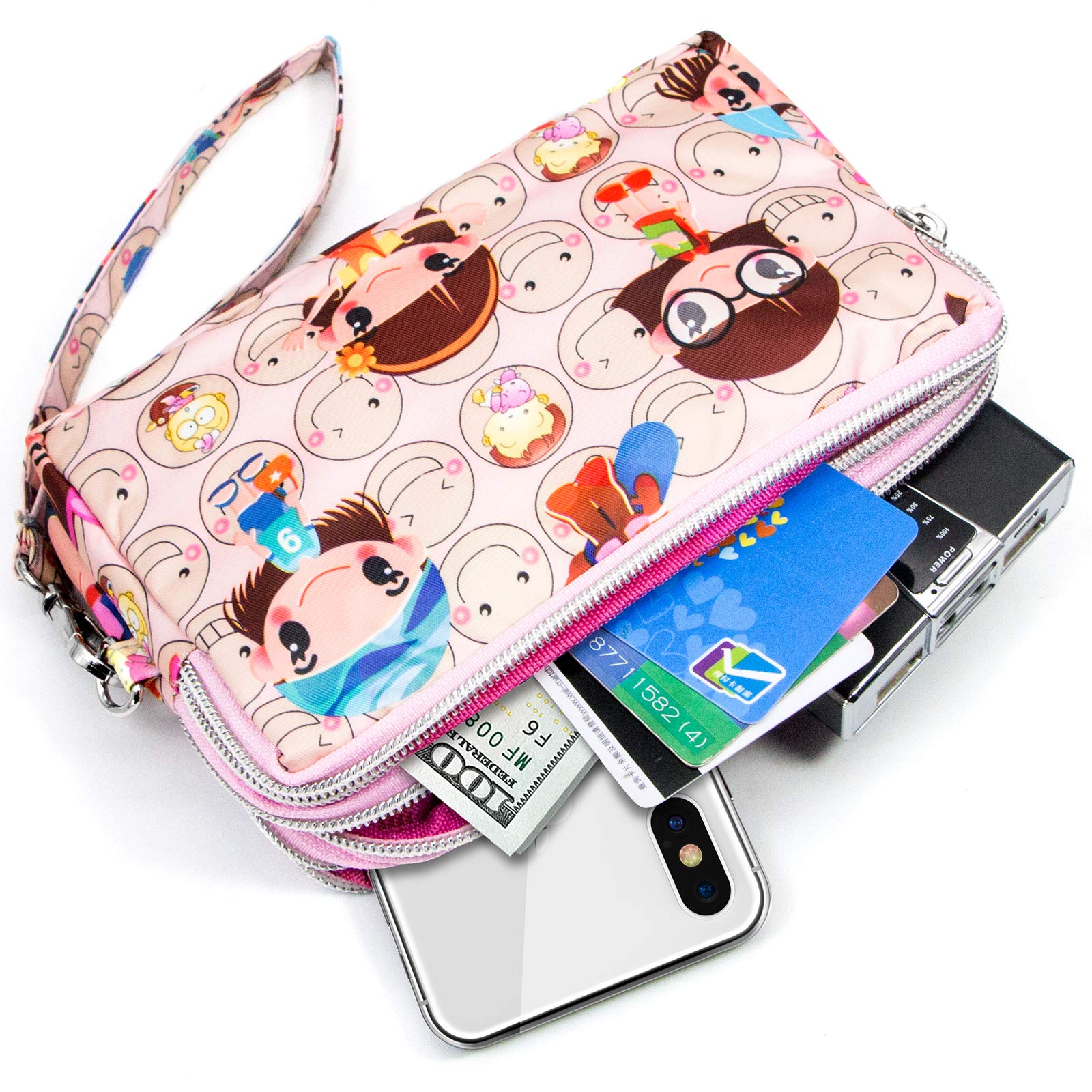 Large Capacity Wristlet Wallet - Women Printed Nylon Waterproof Handbag Clutch Purse