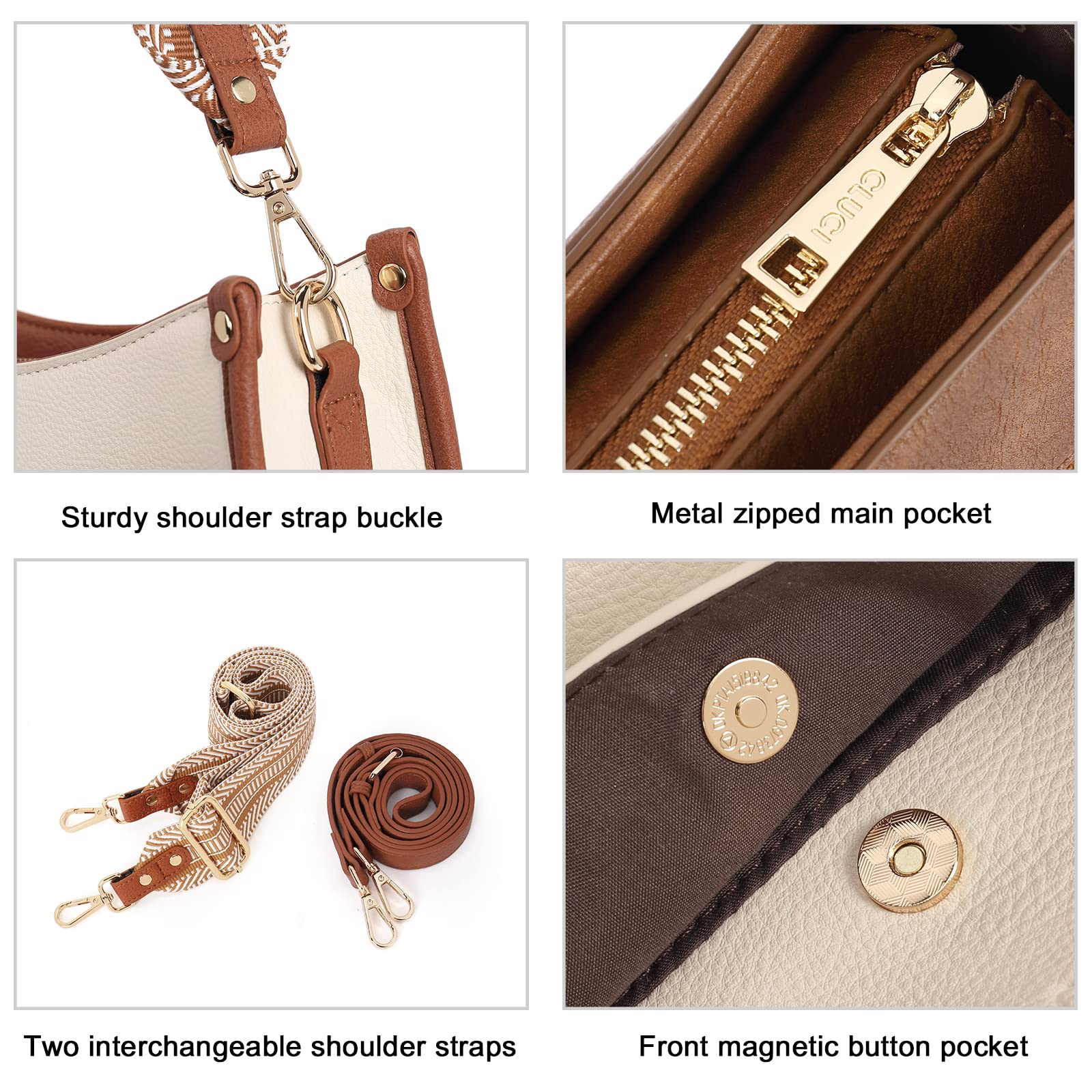 Vegen Leather Crossbody Bags For Women Trendy 2Pcs Hobo Handbag Wallet Set With 2Adjustable Guitar Strap