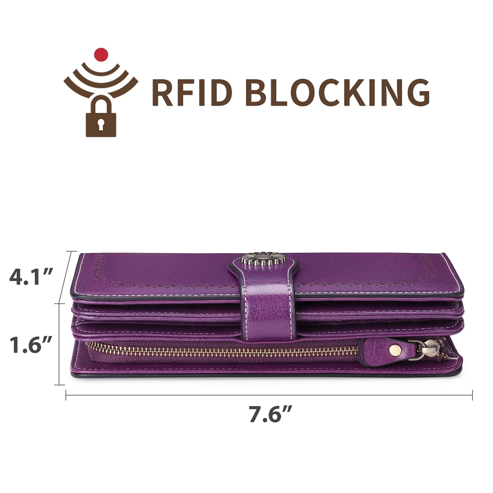 Wallets for Women Genuine Leather Credit Card Holder with RFID Blocking Large Capacity Wristlet