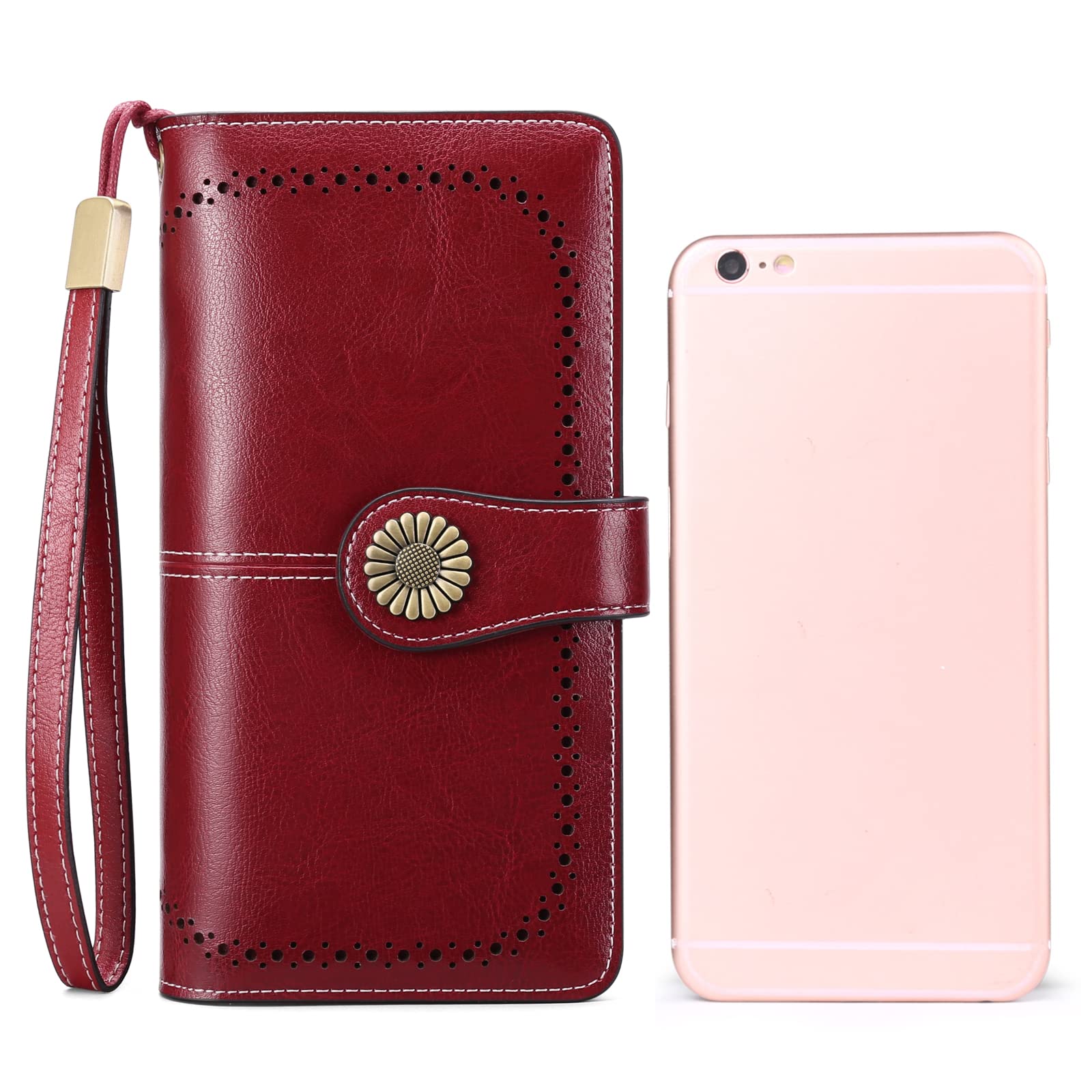 Wallets for Women Genuine Leather Credit Card Holder with RFID Blocking Large Capacity Wristlet