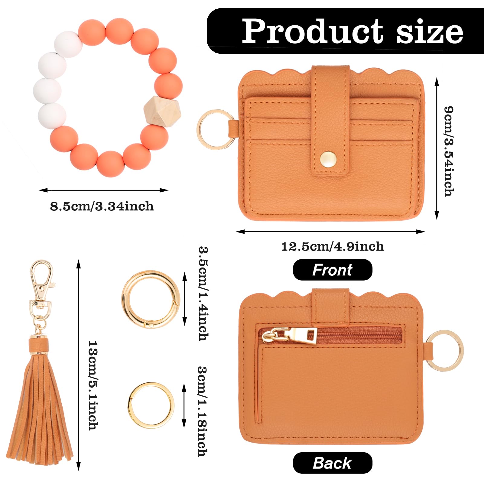 Wallet Keychain Wristlet for Women,Slim RFID Credit Card Holder Purse Tassel Keychain Bangle Key Ring for Men Women (classic, RFID-Beige)