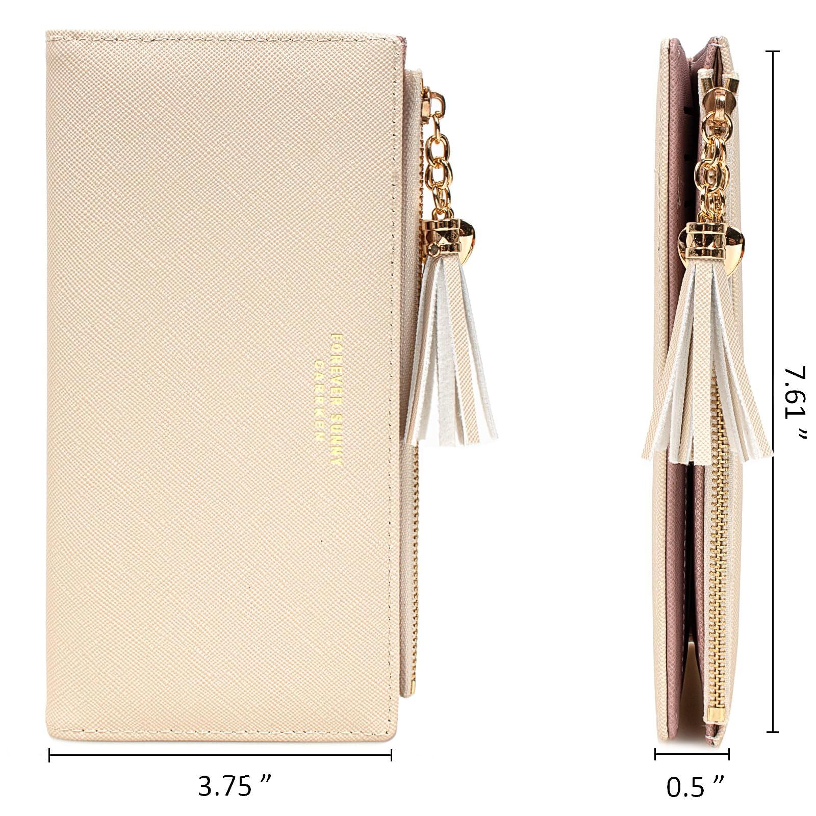 Womens Wallet Cute Elegant Long Slim Card Holder Case Minimalist Coin Purse Thin Tassels Zip Clutch Wallets for Girls Ladies