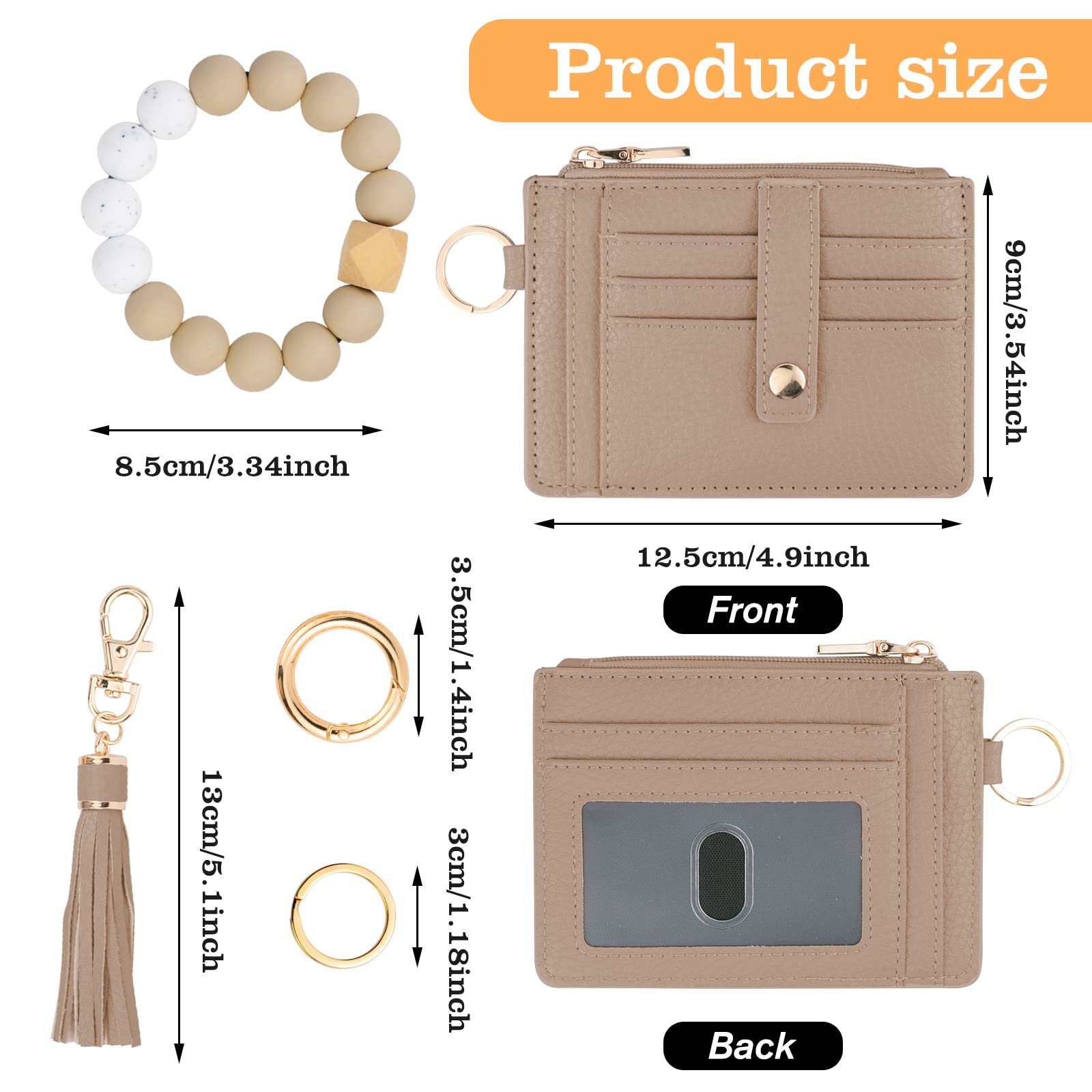 Wallet Keychain Wristlet for Women,Slim RFID Credit Card Holder Purse Tassel Keychain Bangle Key Ring for Men Women (classic, RFID-Beige)