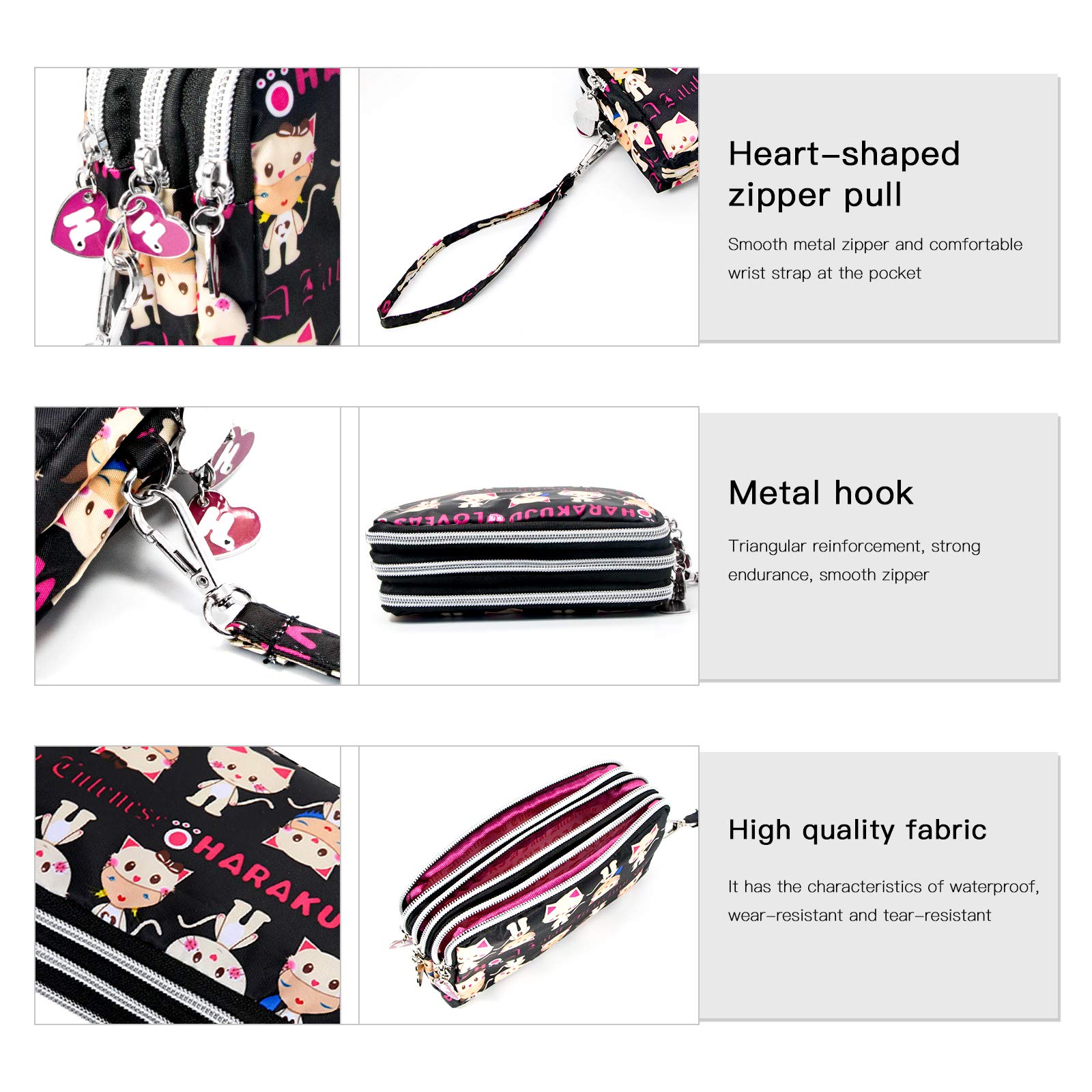 Large Capacity Wristlet Wallet - Women Printed Nylon Waterproof Handbag Clutch Purse