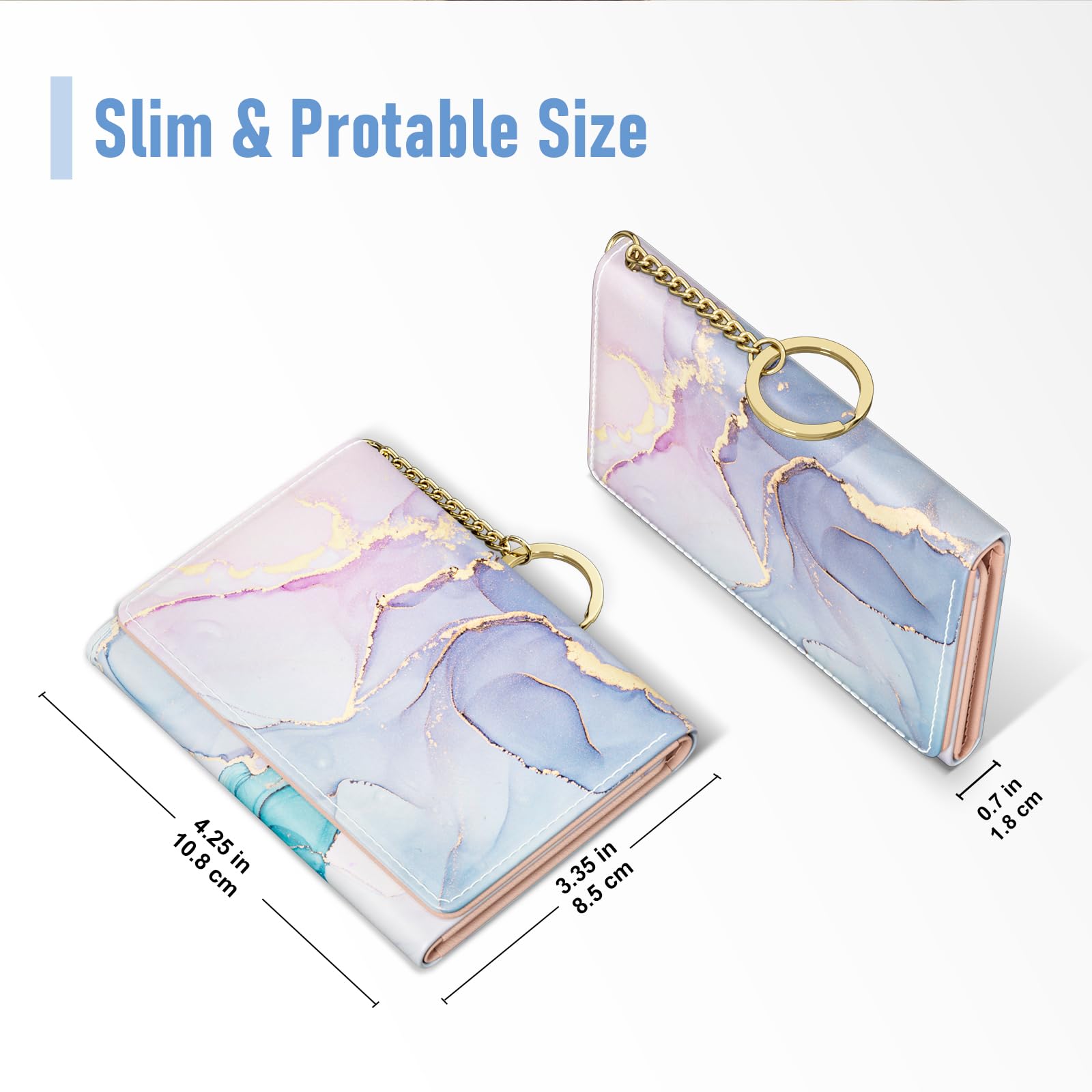 Womens Wallet, Small Slim RFID Card Wallets for Women, Trifold Leather Card Wallet Organizer, Cute Front Pocket Wallets with 7 Card Slots &amp; ID Window, Abstract Boho Leaves