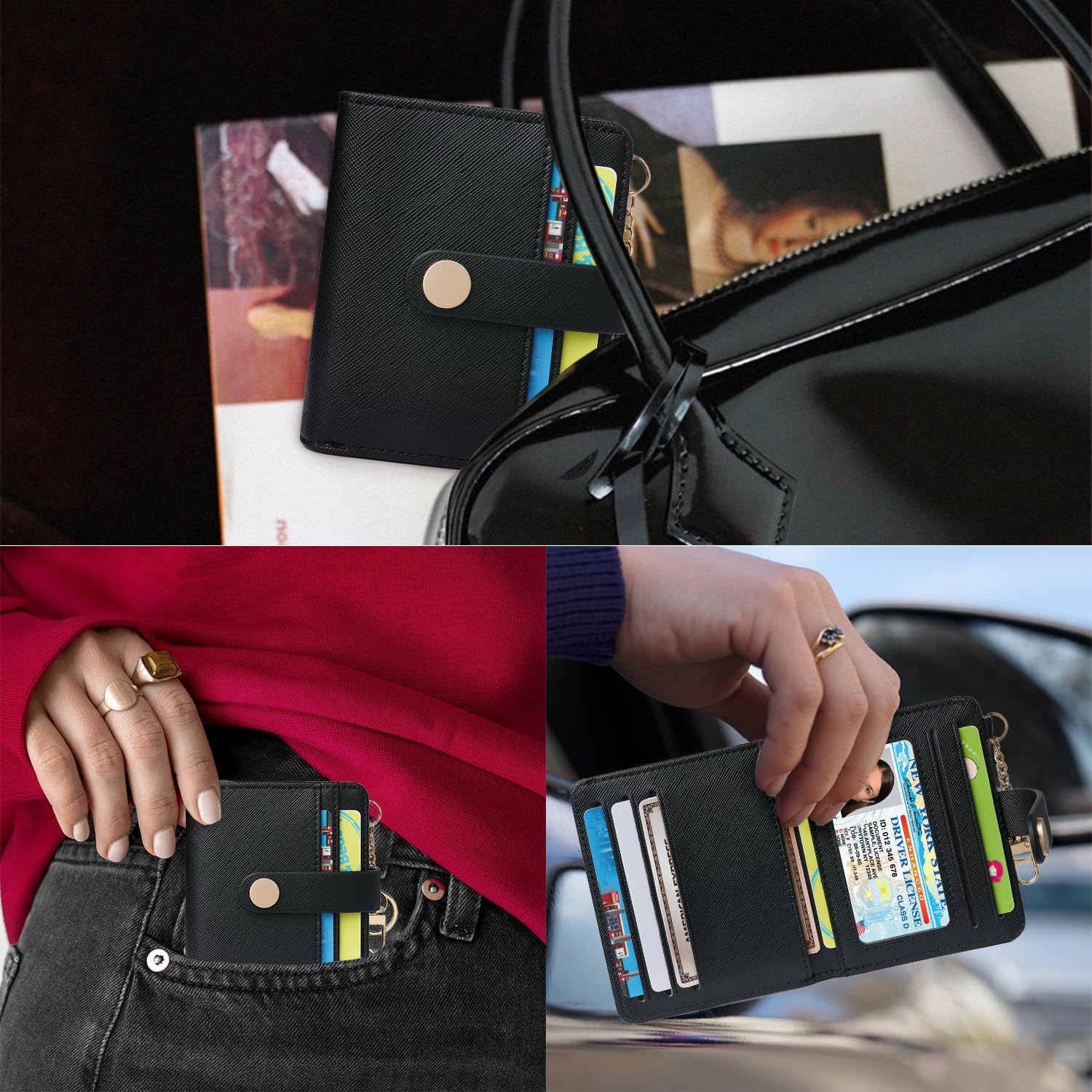 Wallet for Women,RFID Blocking Bifold Credit Card Holder with Zipper Coin Pocket,ID Window &amp; Keychain