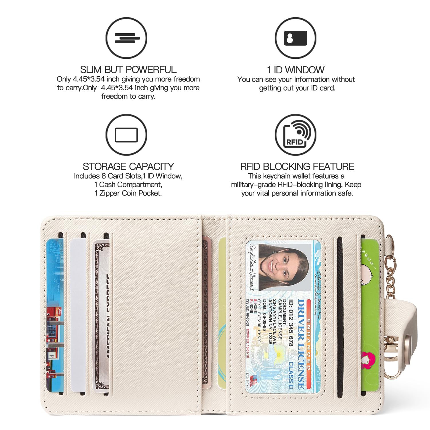 Wallet for Women,RFID Blocking Bifold Credit Card Holder with Zipper Coin Pocket,ID Window &amp; Keychain