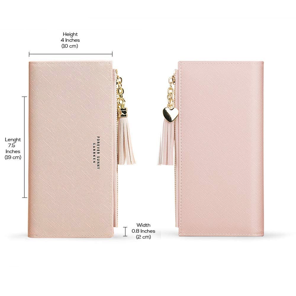 Womens Wallet Cute Elegant Long Slim Card Holder Case Minimalist Coin Purse Thin Tassels Zip Clutch Wallets for Girls Ladies