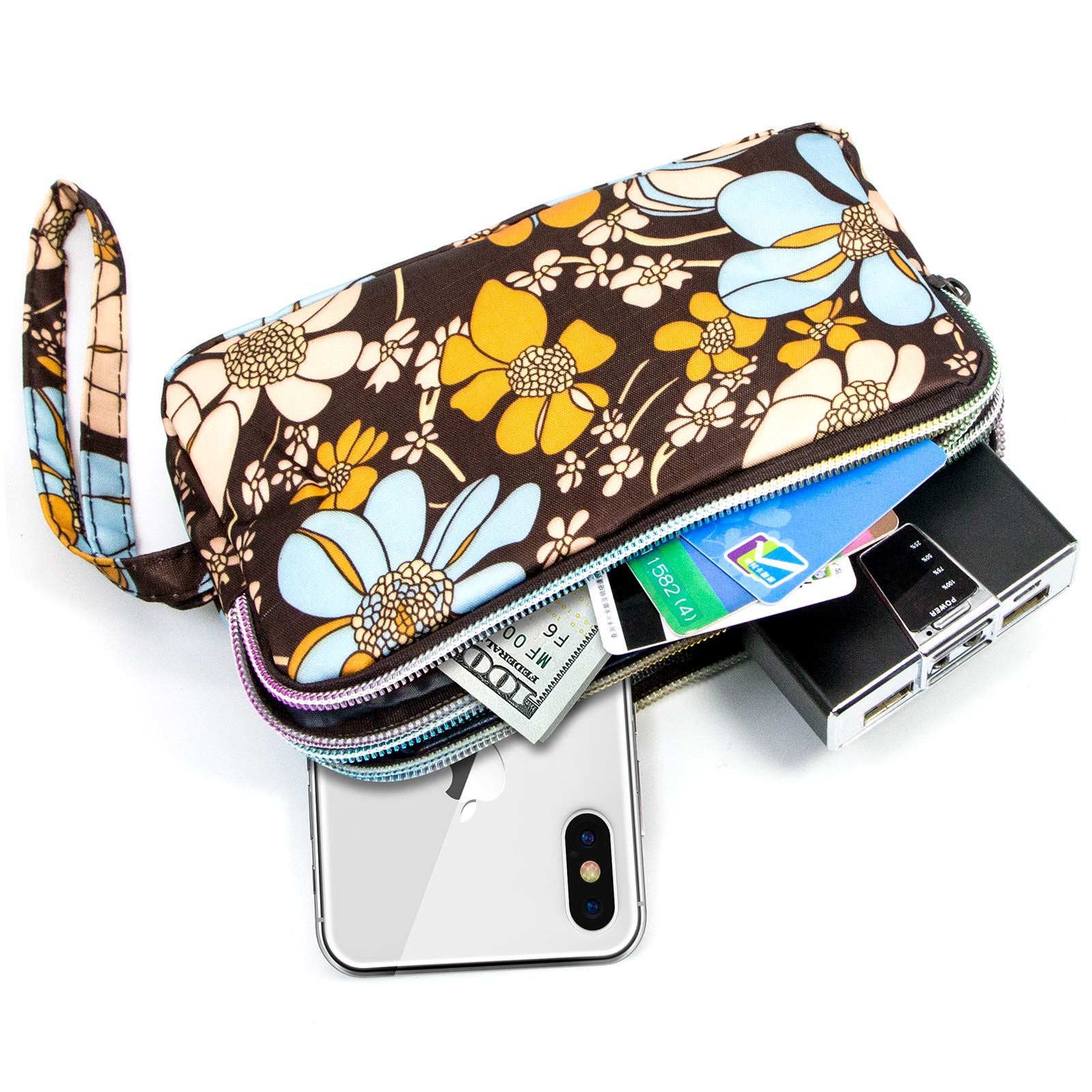 Large Capacity Wristlet Wallet - Women Printed Nylon Waterproof Handbag Clutch Purse