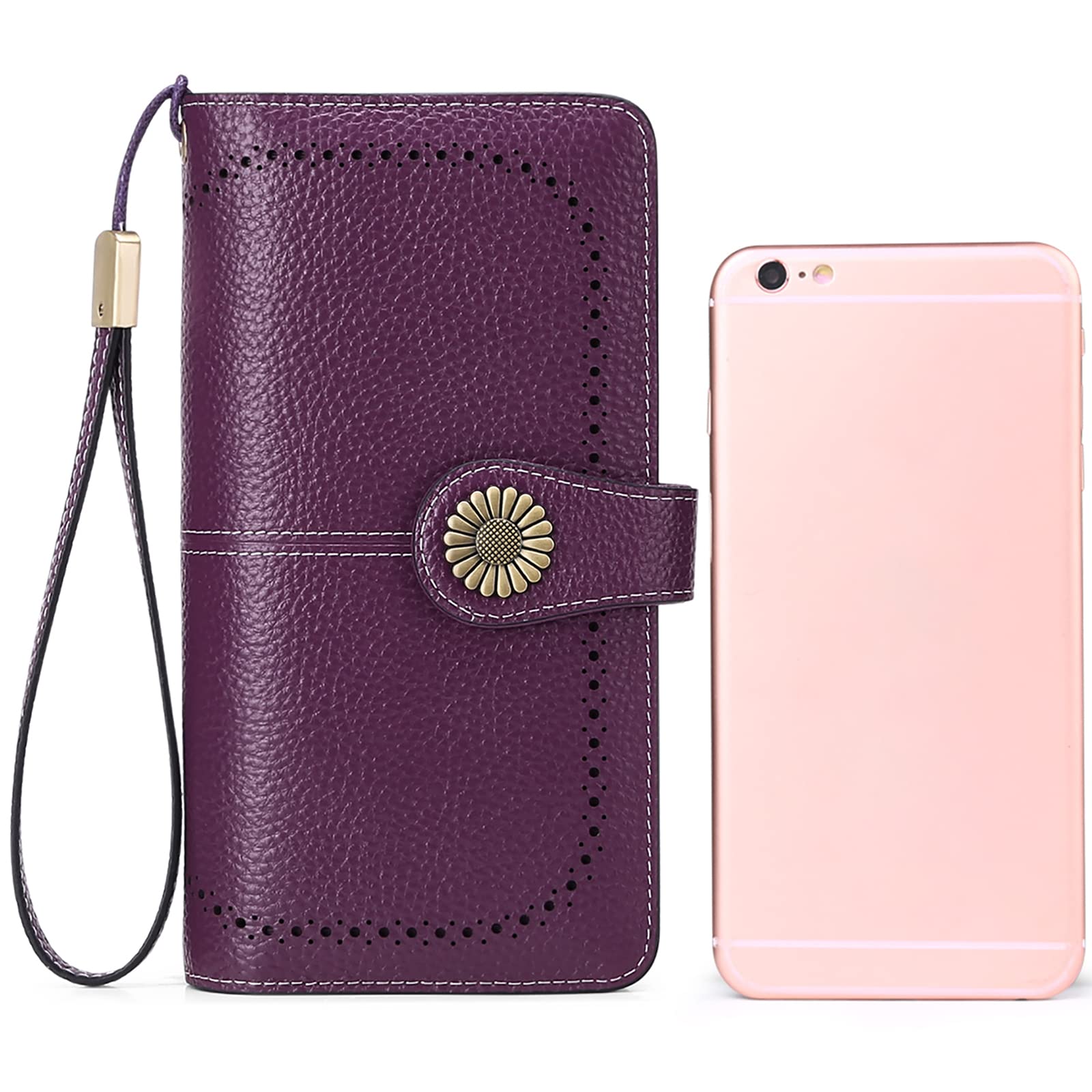 Wallets for Women Genuine Leather Credit Card Holder with RFID Blocking Large Capacity Wristlet