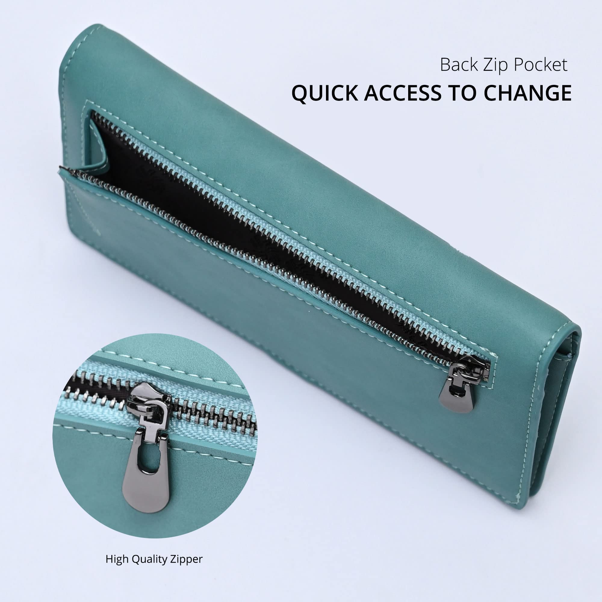 Women Wallet RFID Blocking Credit Card Holder Bifold Long Ladies Billfold (Purist Blue)