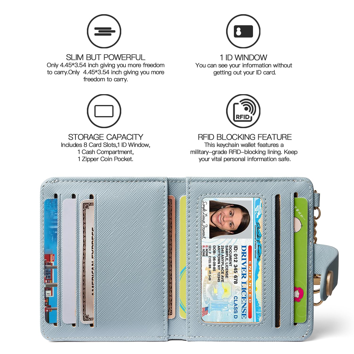 Wallet for Women,RFID Blocking Bifold Credit Card Holder with Zipper Coin Pocket,ID Window &amp; Keychain