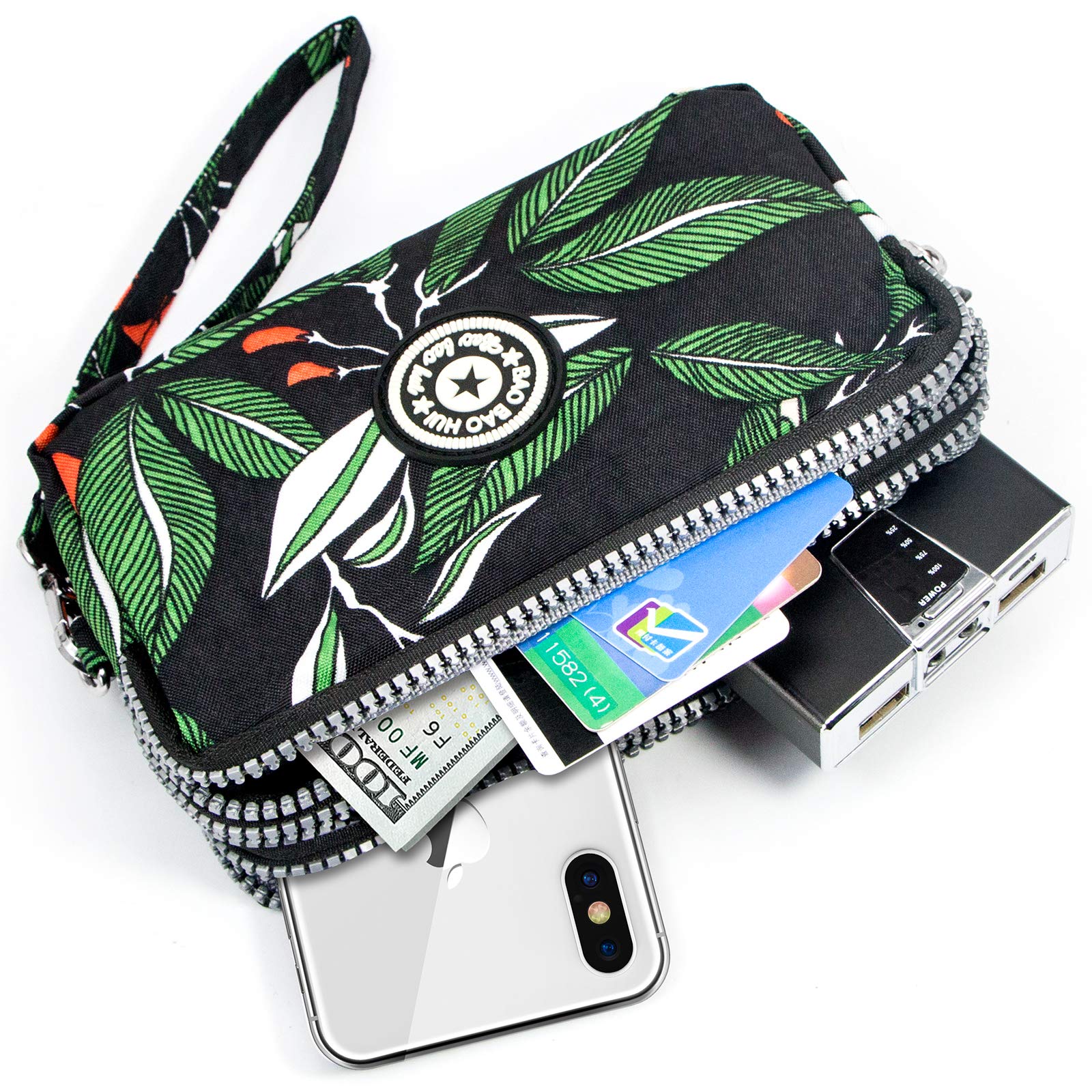 Large Capacity Wristlet Wallet - Women Printed Nylon Waterproof Handbag Clutch Purse