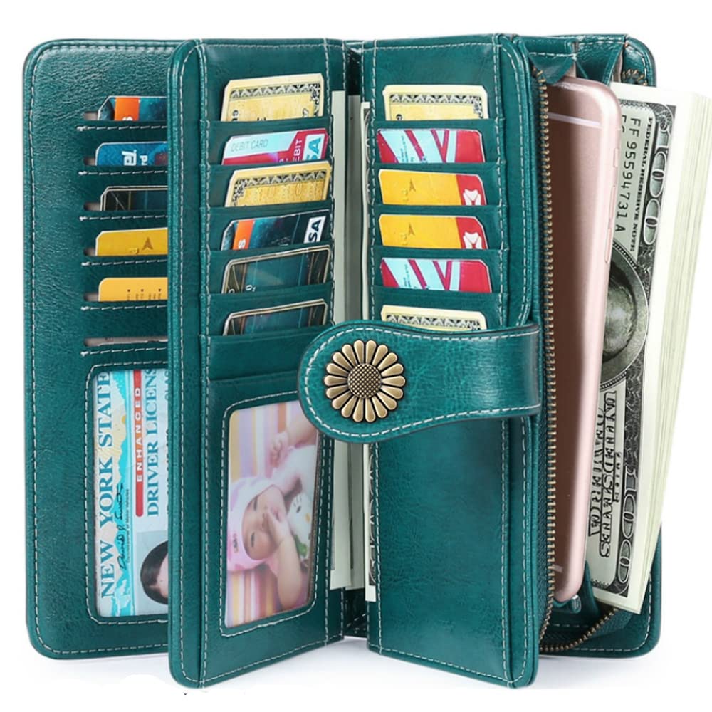 Wallets for Women Genuine Leather Credit Card Holder with RFID Blocking Large Capacity Wristlet