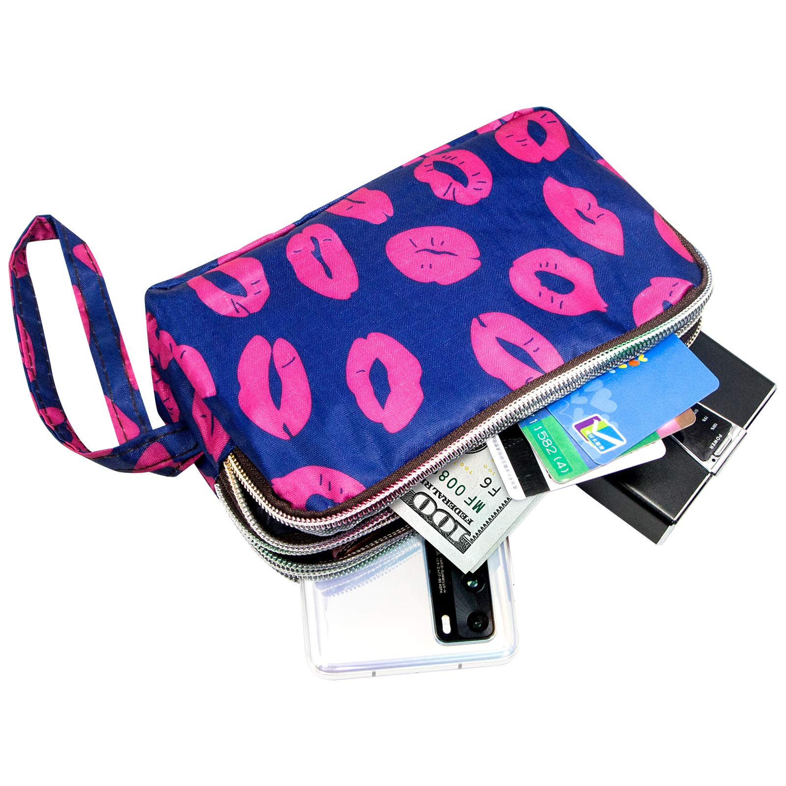 Large Capacity Wristlet Wallet - Women Printed Nylon Waterproof Handbag Clutch Purse