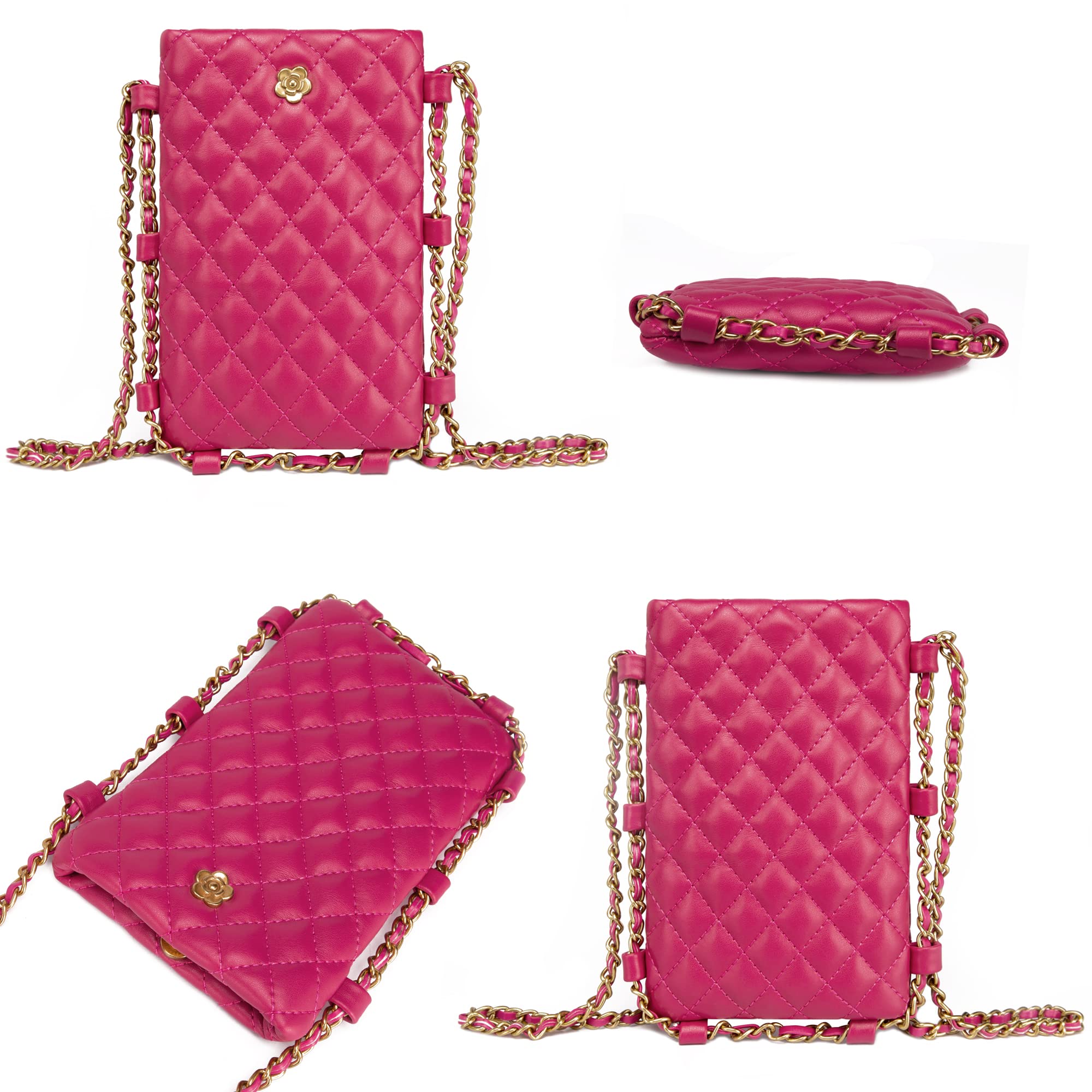 Small Quilted Cell Phone Purse for Women Soft Chain Crossbody Cellphone Wallet Bag