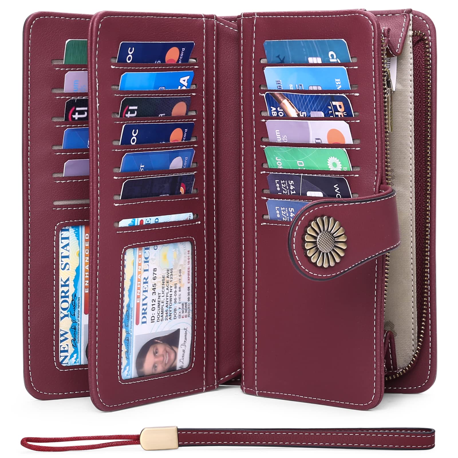 Wallets for Women Genuine Leather Credit Card Holder with RFID Blocking Large Capacity Wristlet