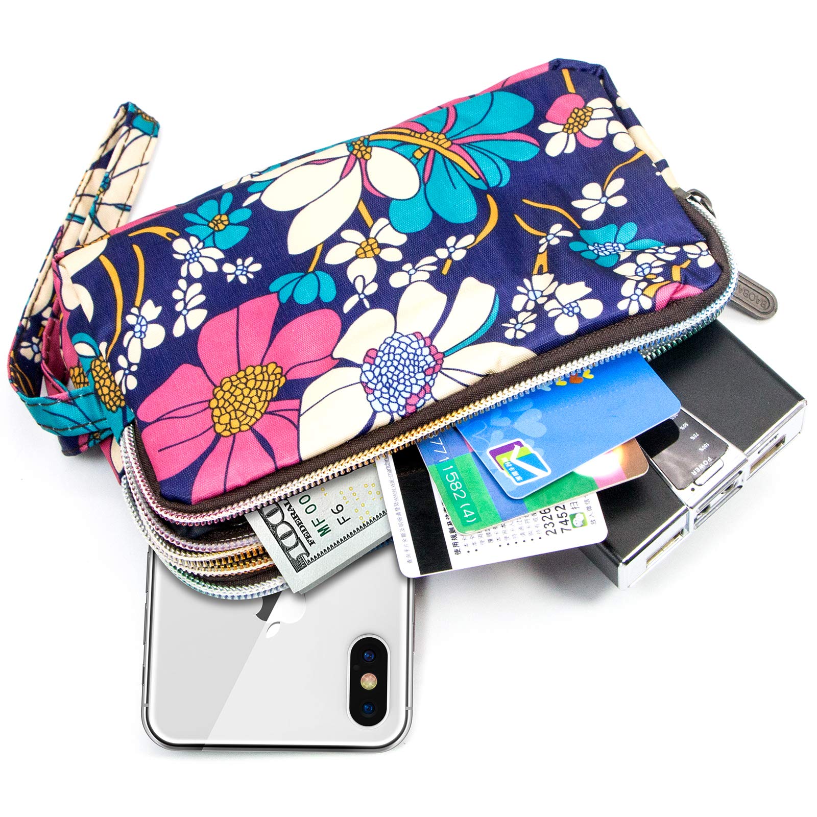 Large Capacity Wristlet Wallet - Women Printed Nylon Waterproof Handbag Clutch Purse