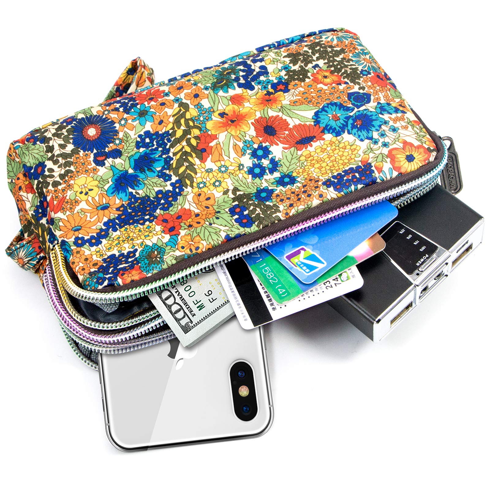 Large Capacity Wristlet Wallet - Women Printed Nylon Waterproof Handbag Clutch Purse