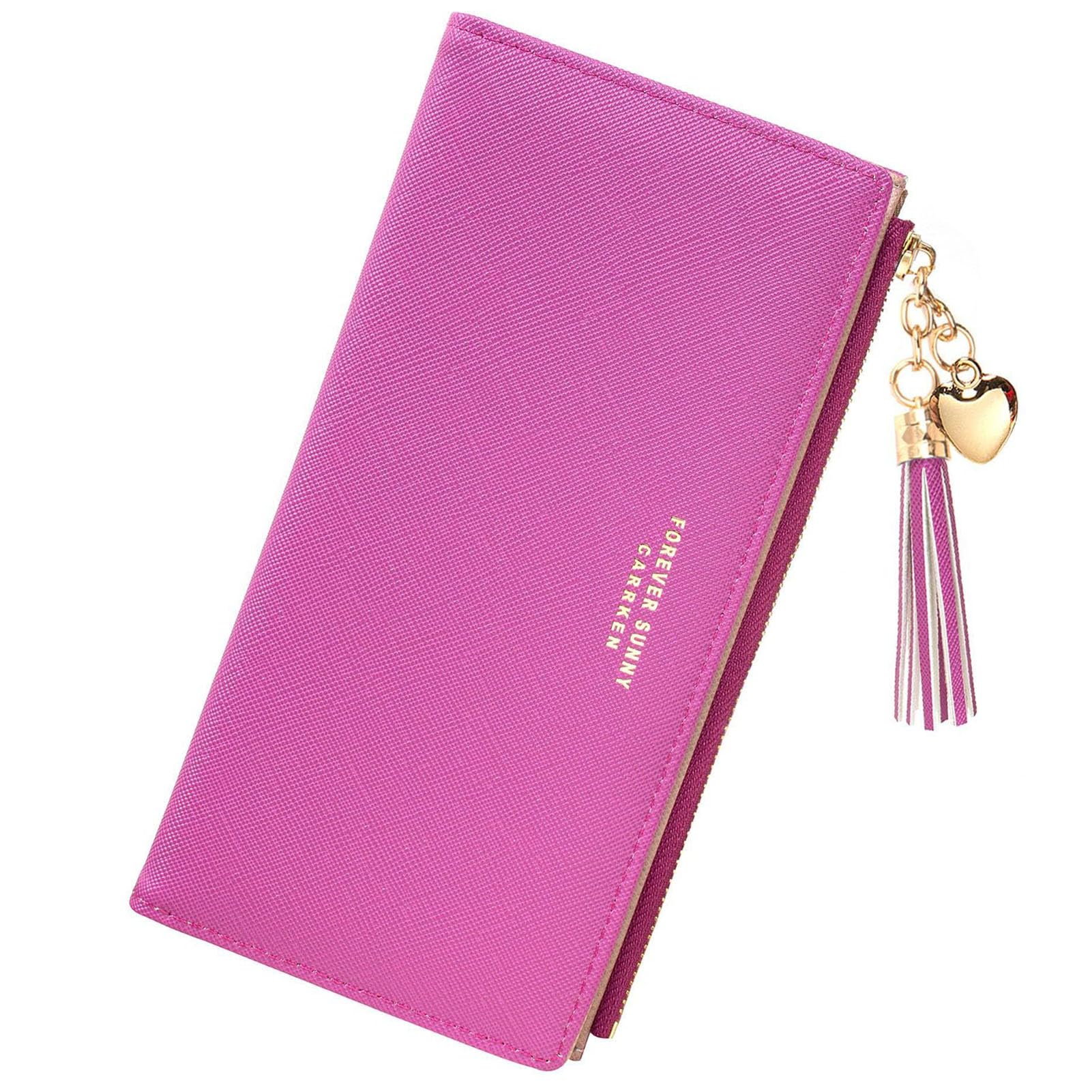 Womens Wallet Cute Elegant Long Slim Card Holder Case Minimalist Coin Purse Thin Tassels Zip Clutch Wallets for Girls Ladies