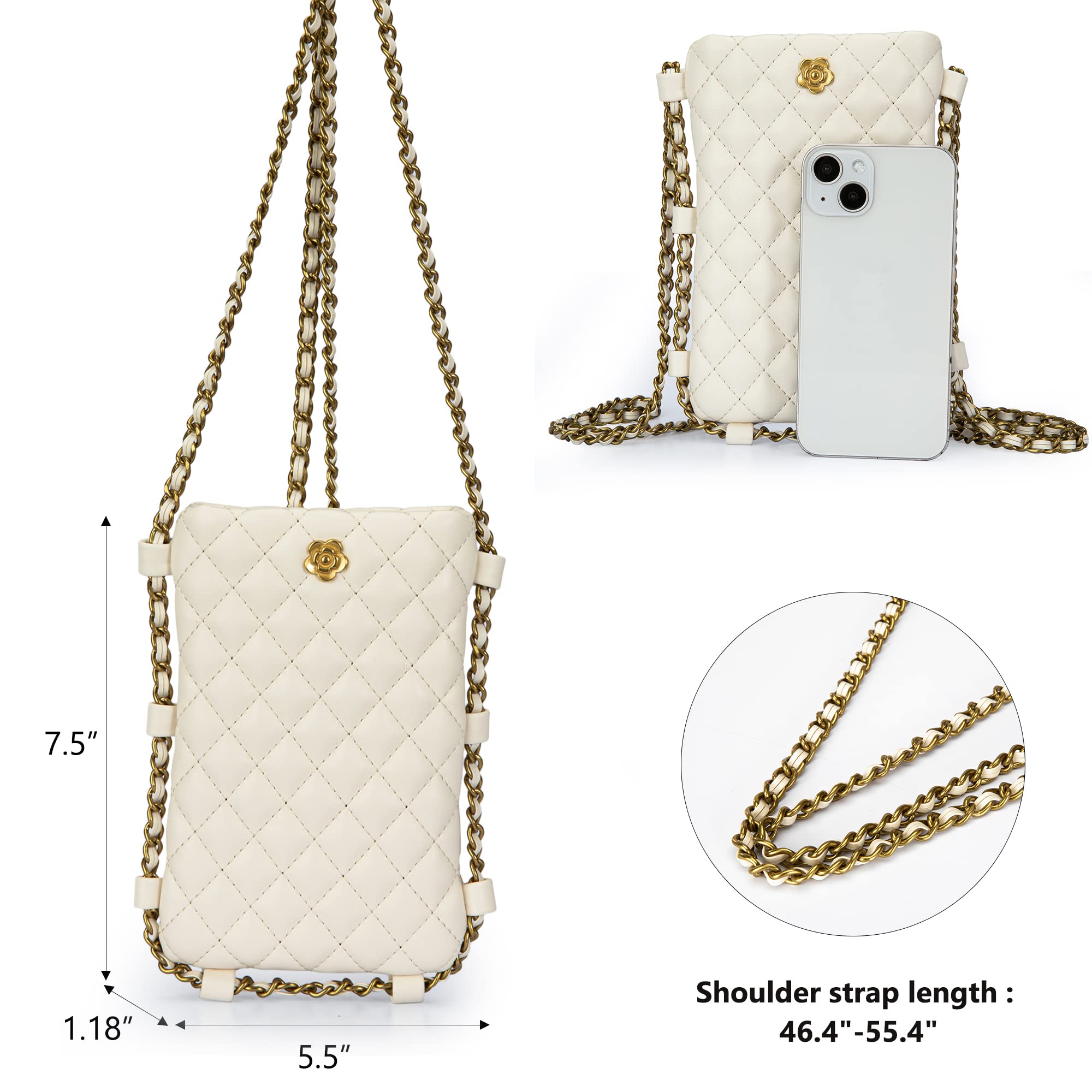 Small Quilted Cell Phone Purse for Women Soft Chain Crossbody Cellphone Wallet Bag