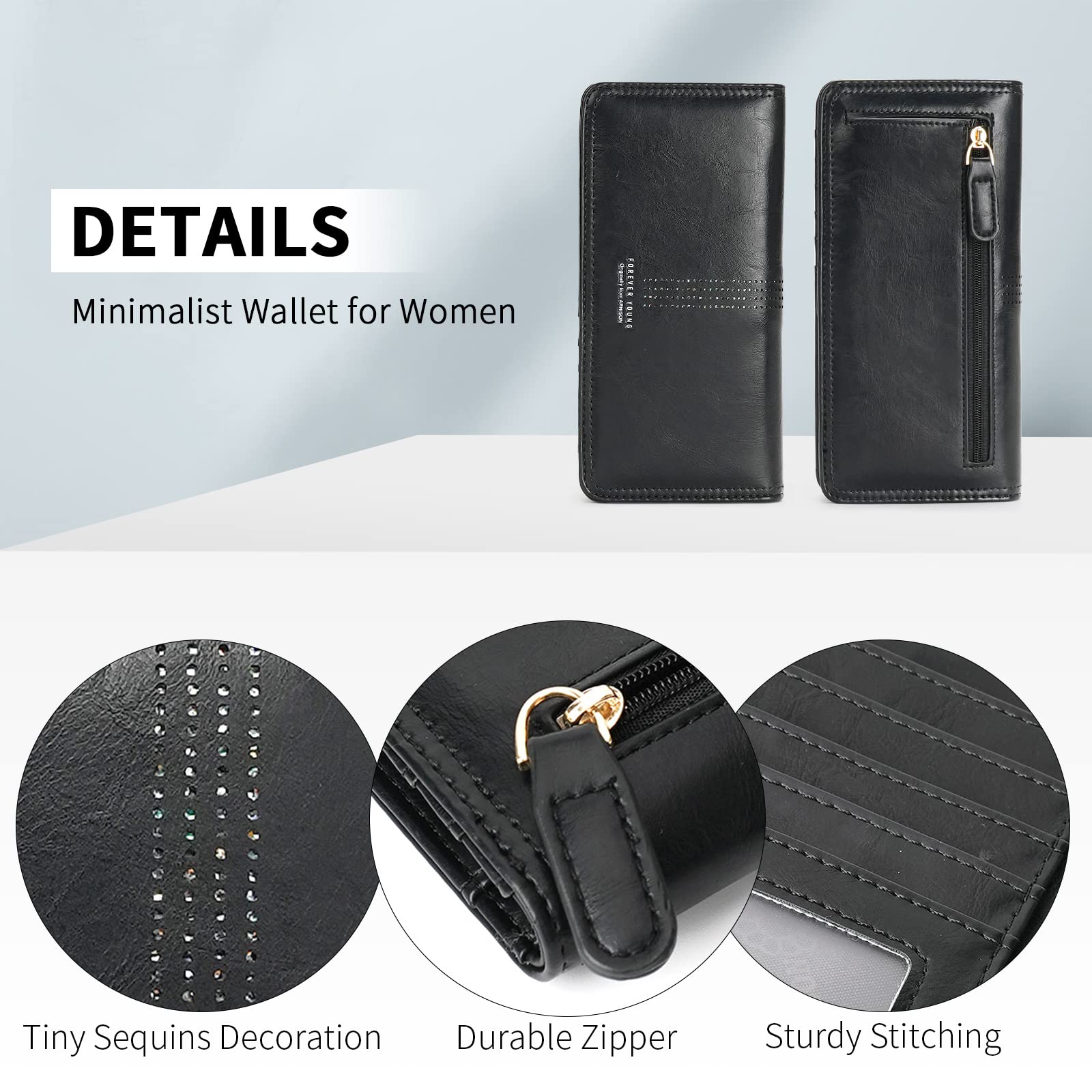 Wallet Women Ultra Slim Thin Leather Womens Wallet RFID Blocking Credit Card Holder Bifold Clutch Long Ladies Billfold