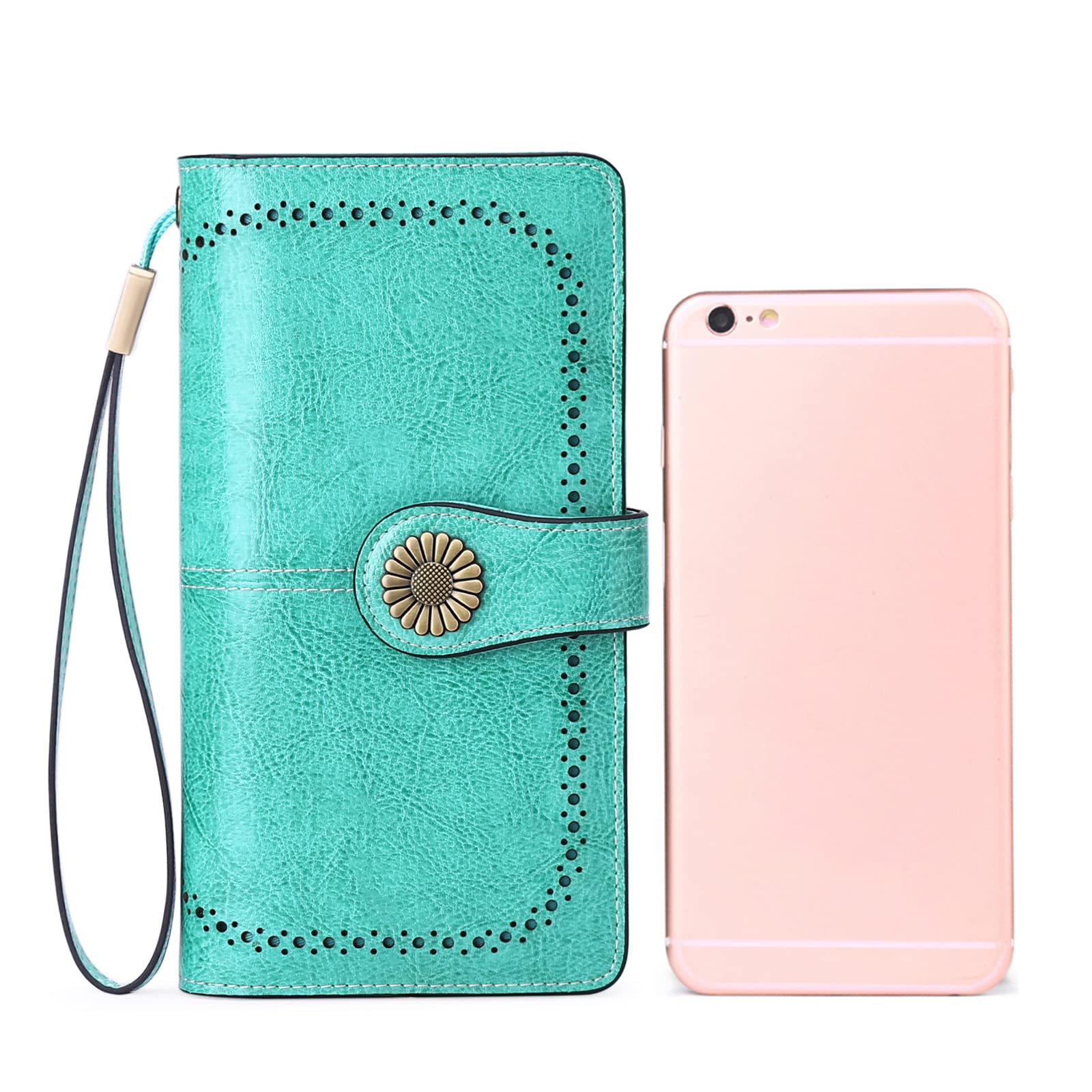 Wallets for Women Genuine Leather Credit Card Holder with RFID Blocking Large Capacity Wristlet