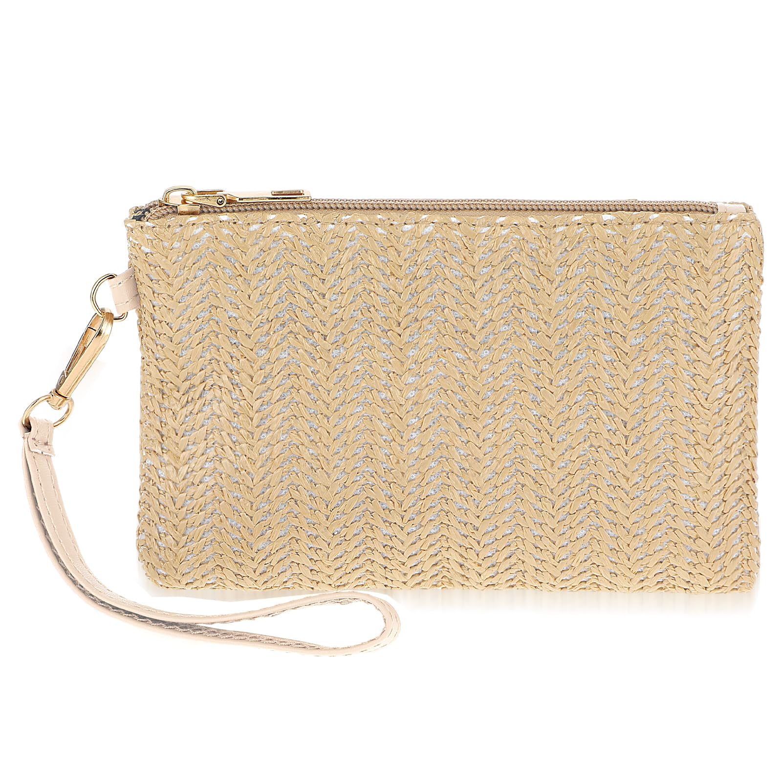 Purses for Women, Straw Woven Wristlet Wallet, Summer Beach Straw Handbag with Zipper Boho Wicker Purse