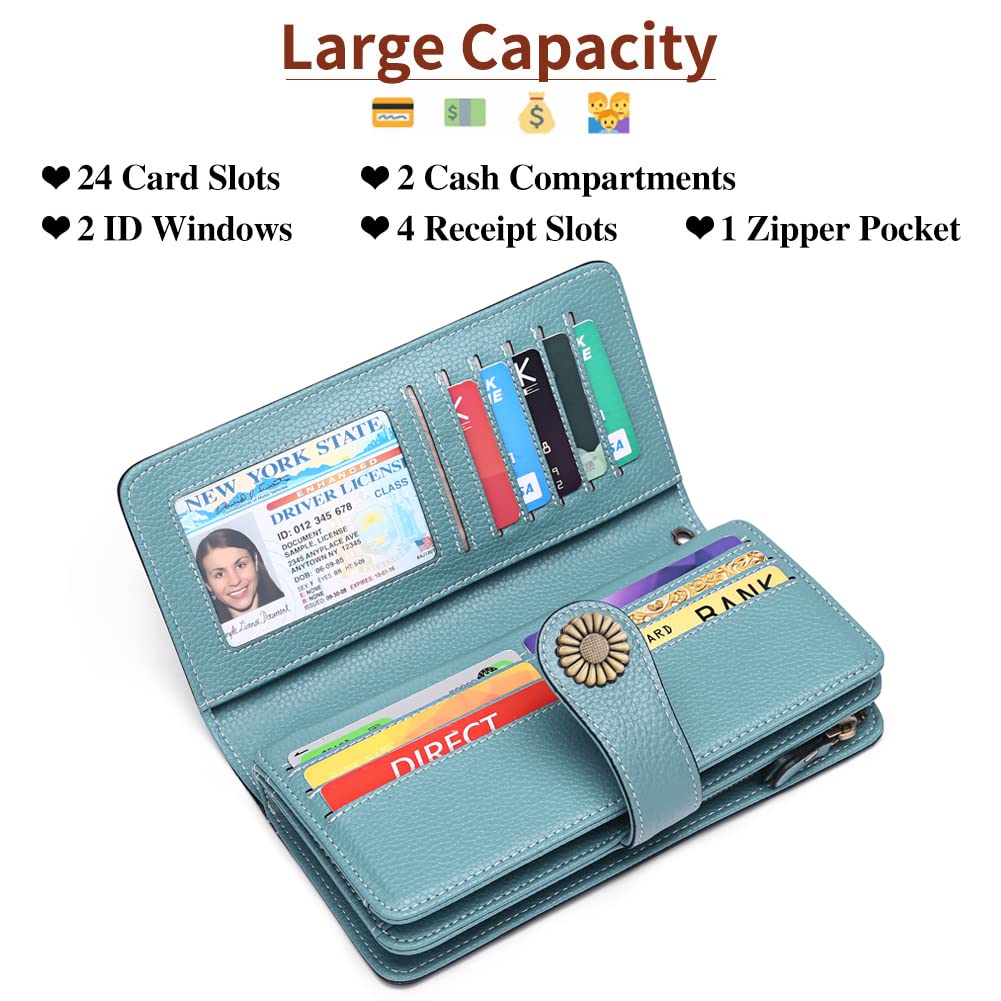 Wallets for Women Genuine Leather Credit Card Holder with RFID Blocking Large Capacity Wristlet