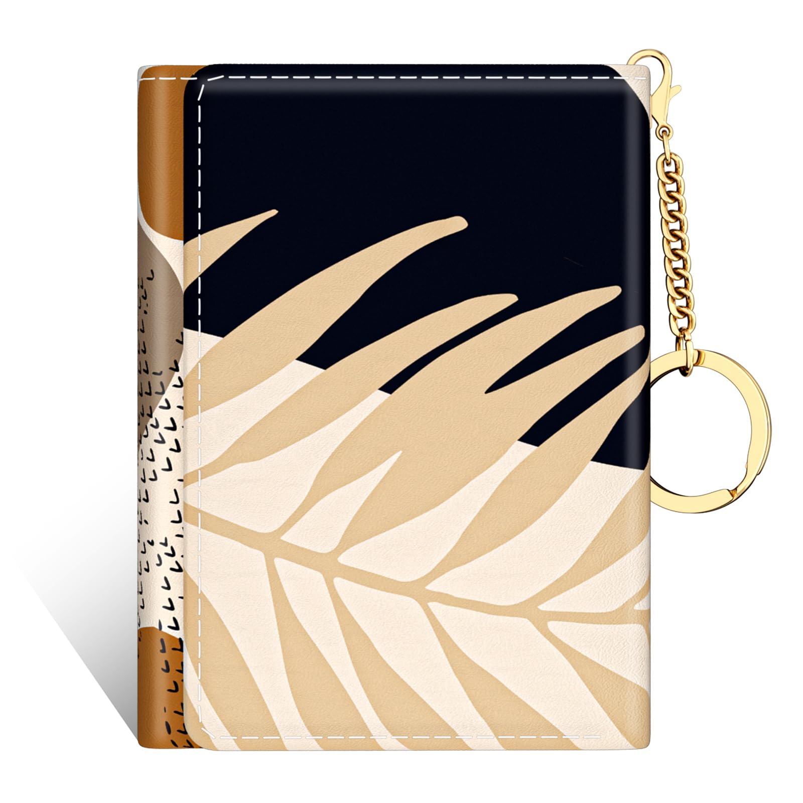 Womens Wallet, Small Slim RFID Card Wallets for Women, Trifold Leather Card Wallet Organizer, Cute Front Pocket Wallets with 7 Card Slots &amp; ID Window, Abstract Boho Leaves