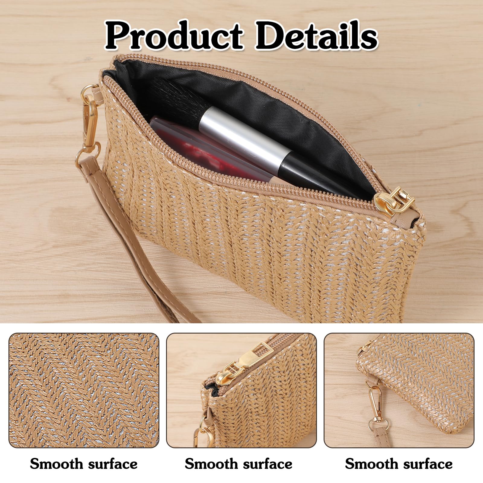 Purses for Women, Straw Woven Wristlet Wallet, Summer Beach Straw Handbag with Zipper Boho Wicker Purse