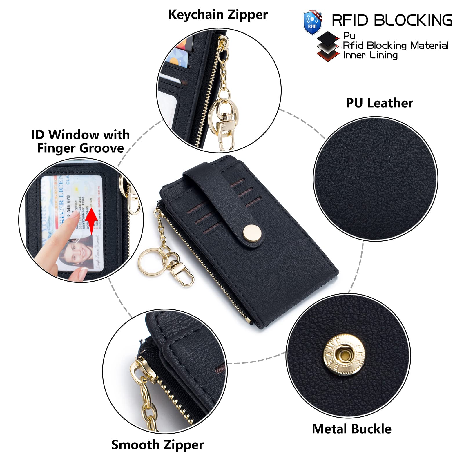 Wallet for Women,RFID Blocking Bifold Credit Card Holder with Zipper Coin Pocket,ID Window &amp; Keychain