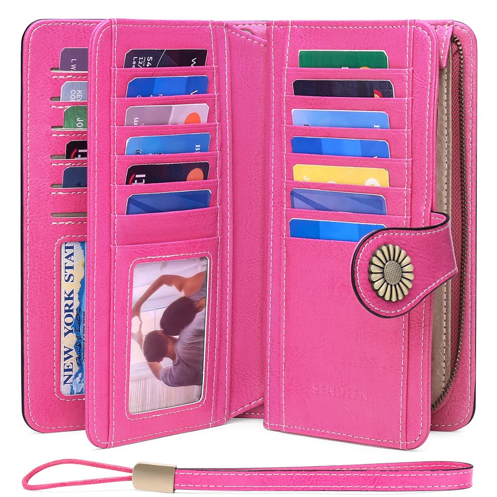 Wallets for Women Genuine Leather Credit Card Holder with RFID Blocking Large Capacity Wristlet